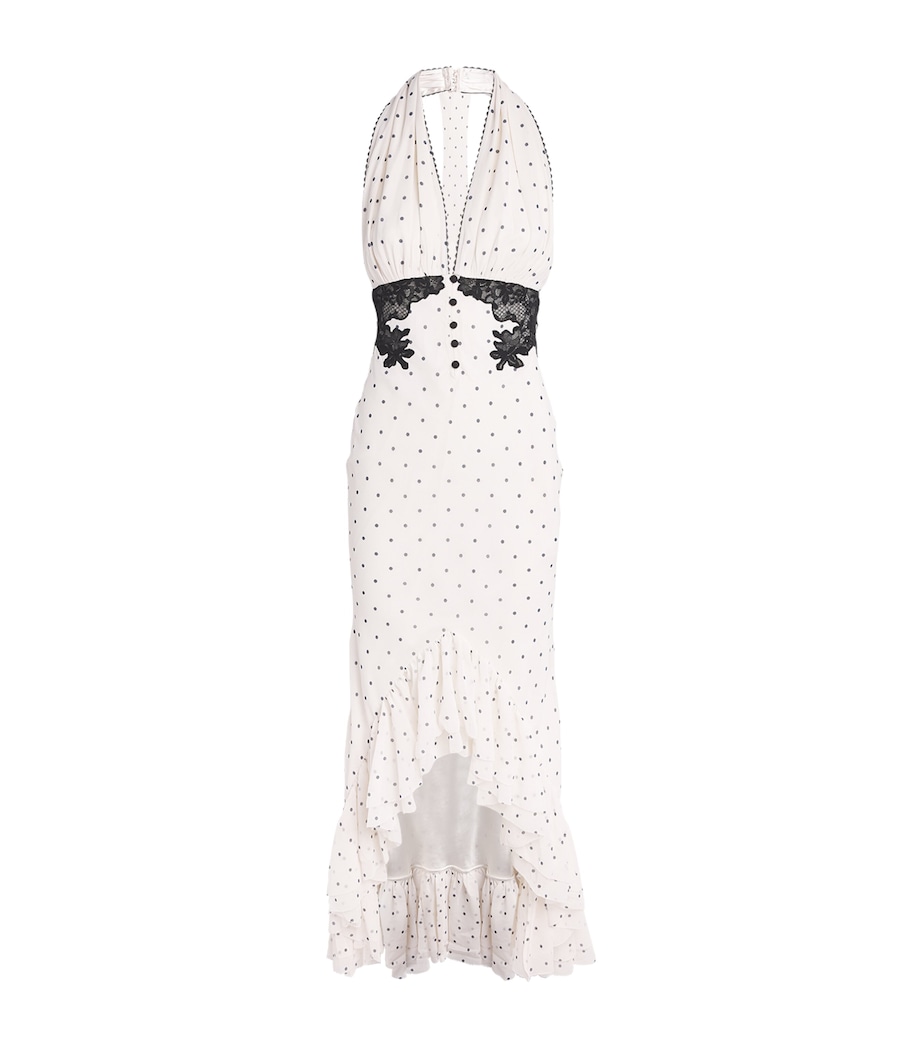 Self-Portrait Womens Polka-Dot Halterneck Midi Dress White Image 1