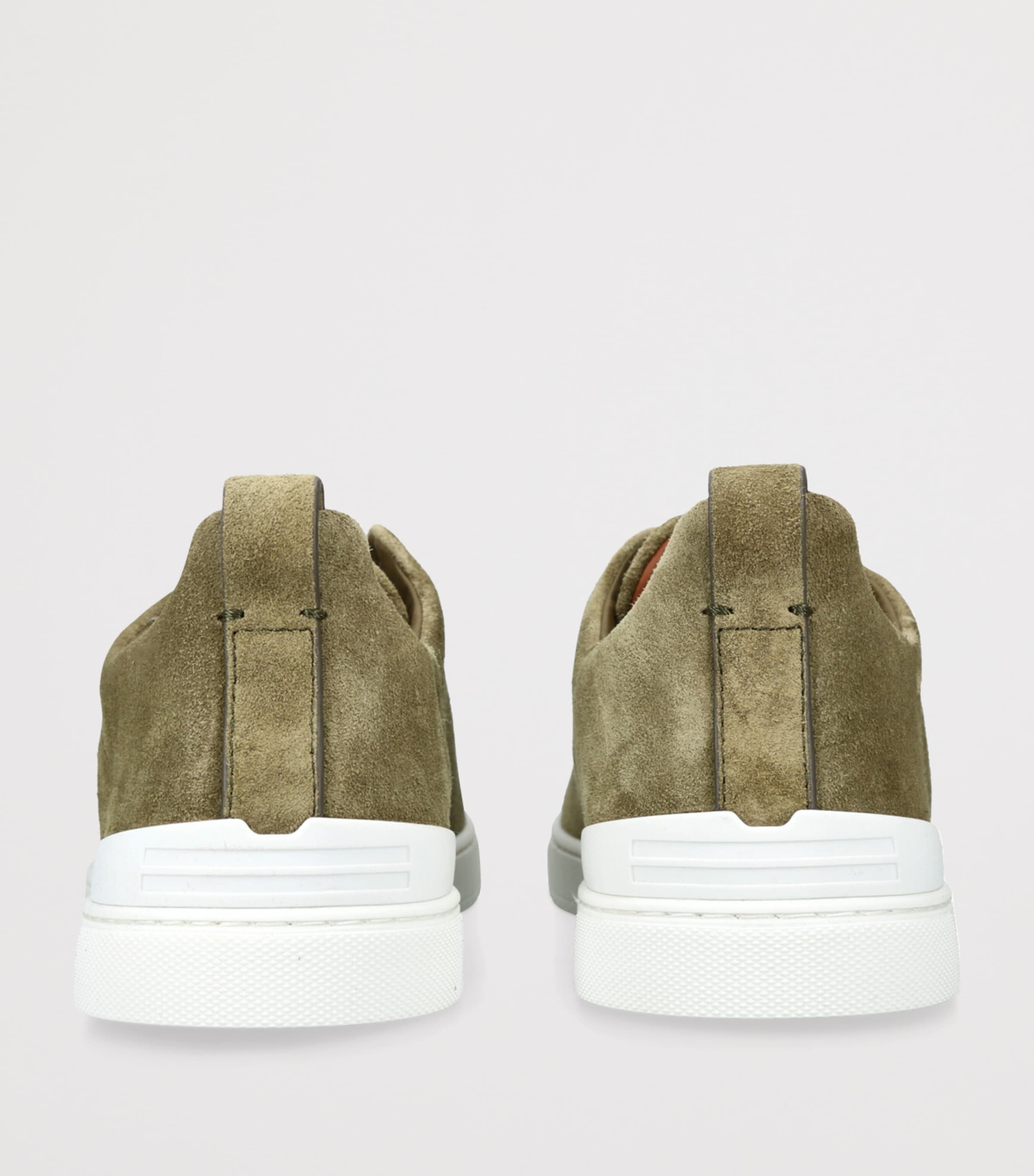 Zegna Mens Suede Triple Stitch Sneakers Mid Green Image 2