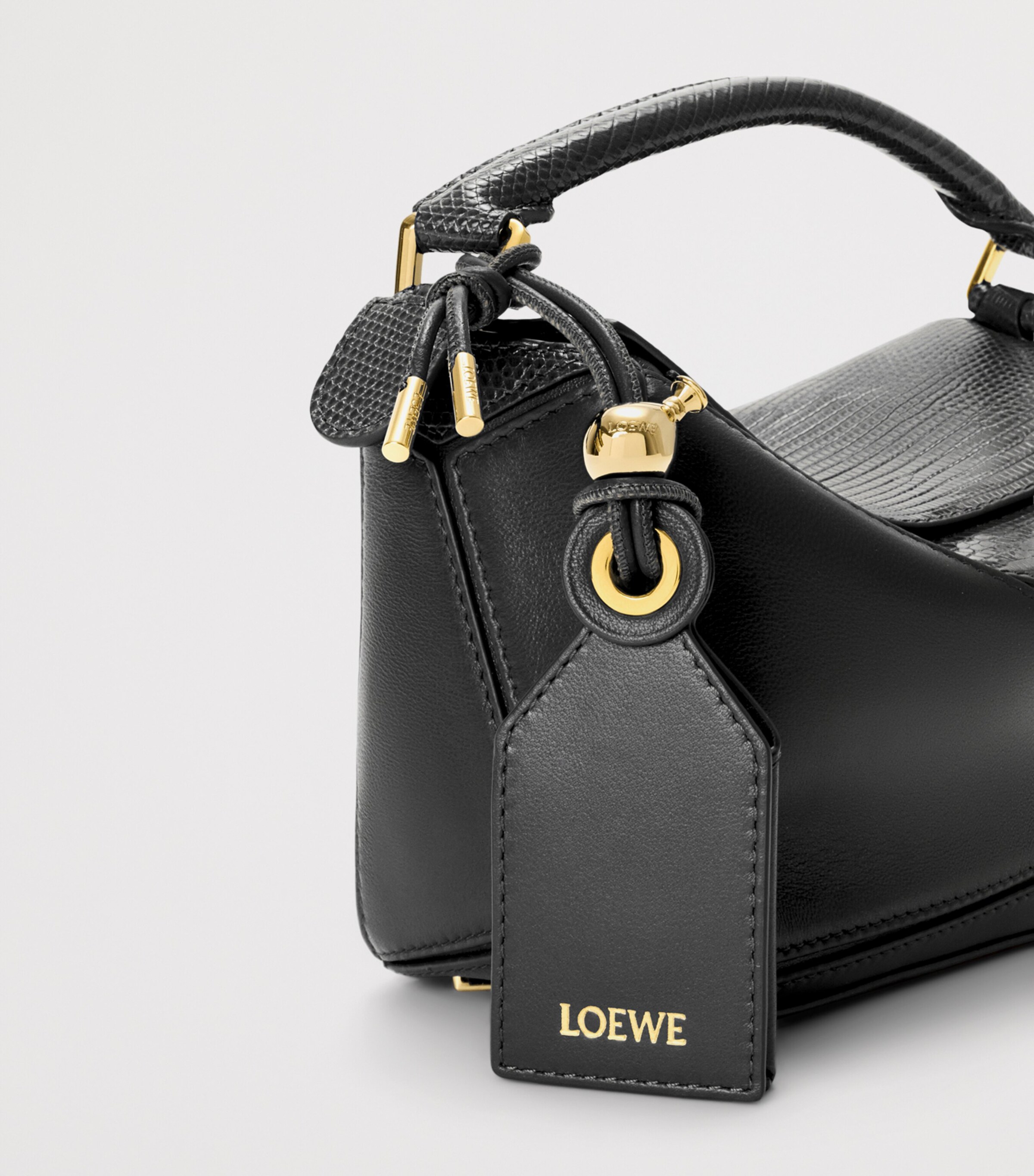 LOEWE Mini Lizzard Skin Featherlight Puzzle Top-Handle Bag Black Image 9