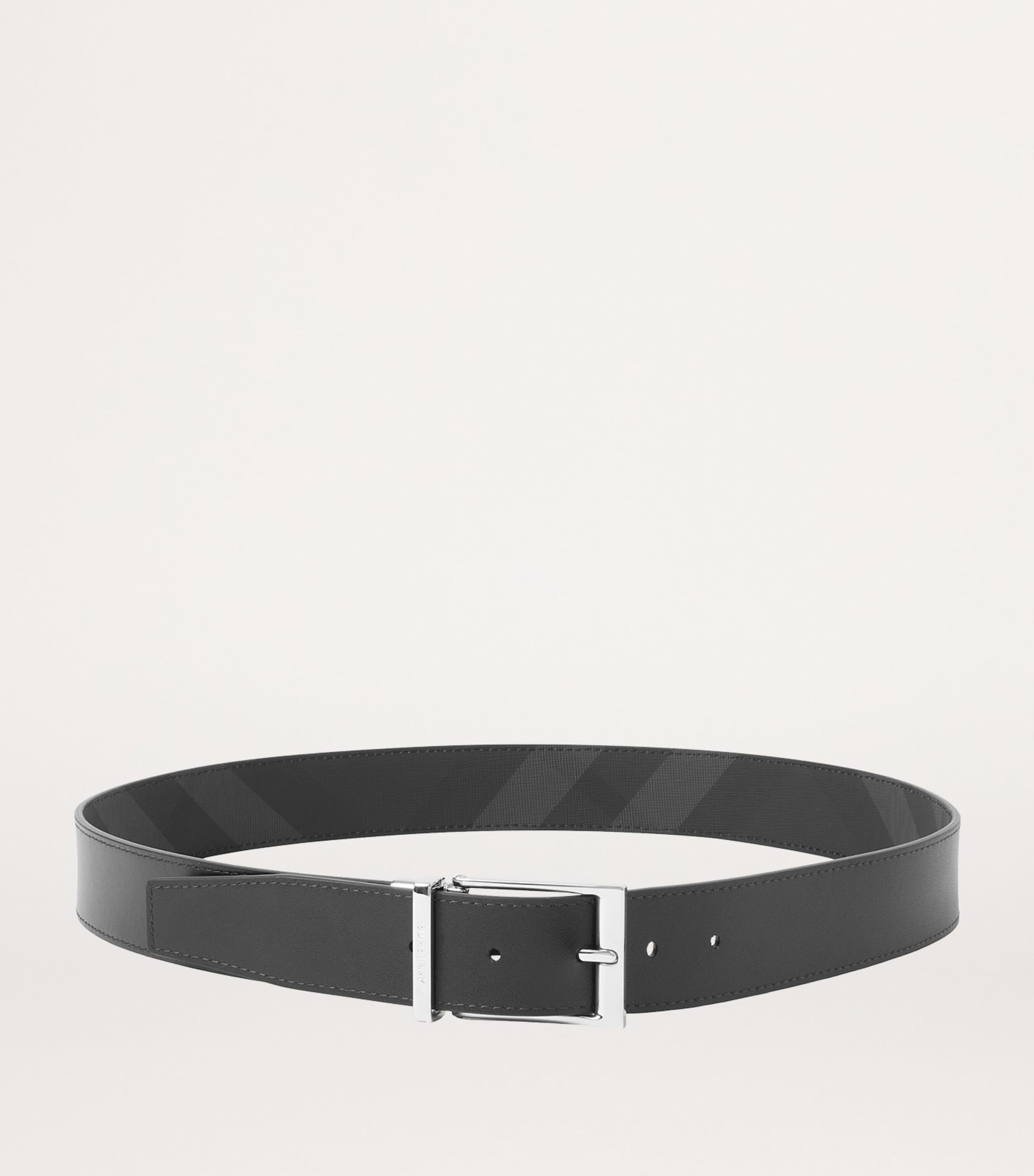 Leather and Check Reversible Belt CHARCOAL/SILVER Image 4