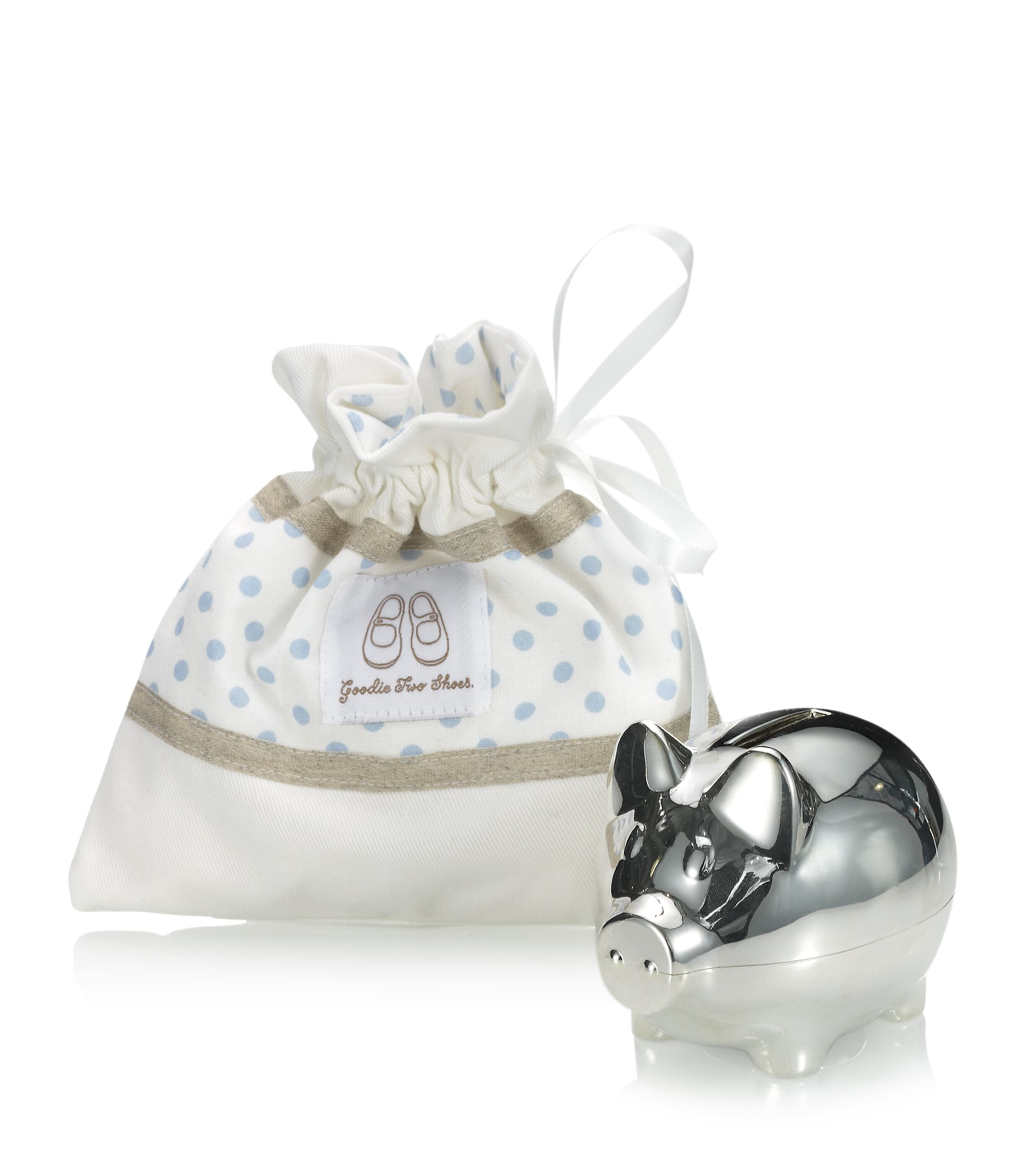 English Trousseau Silver Plated Piggy Bank In Blue