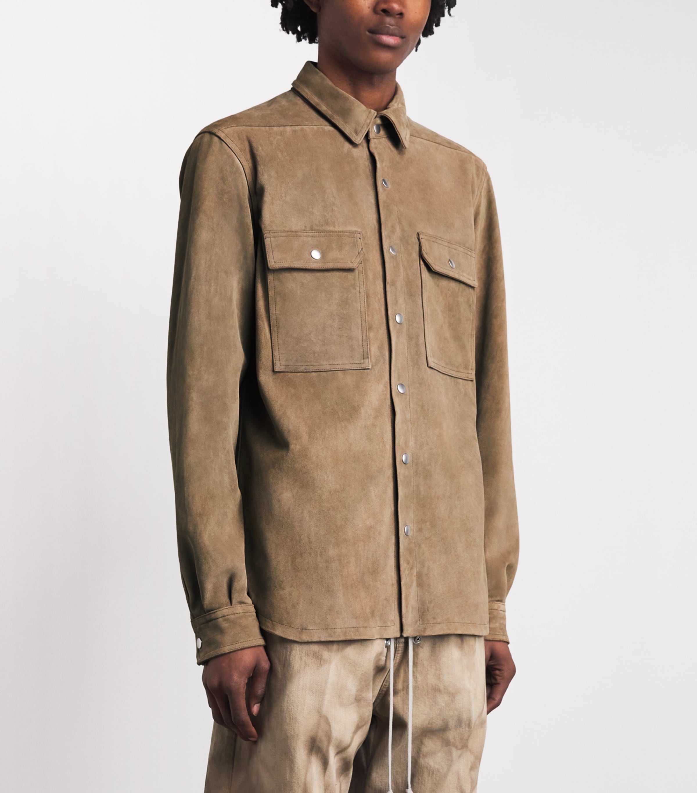 Rick Owens Mens Suede Overshirt Sumi Brown Image 4