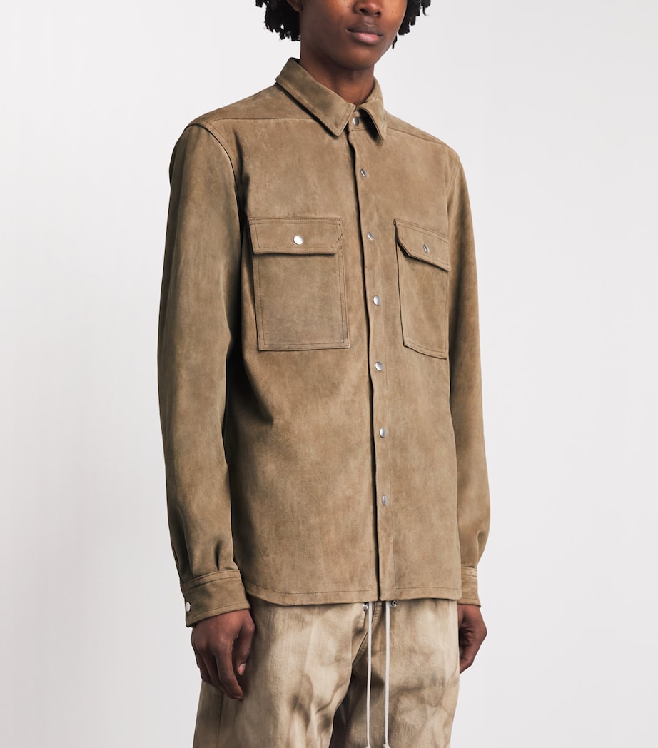Rick Owens Mens Suede Overshirt Sumi Brown Image 4