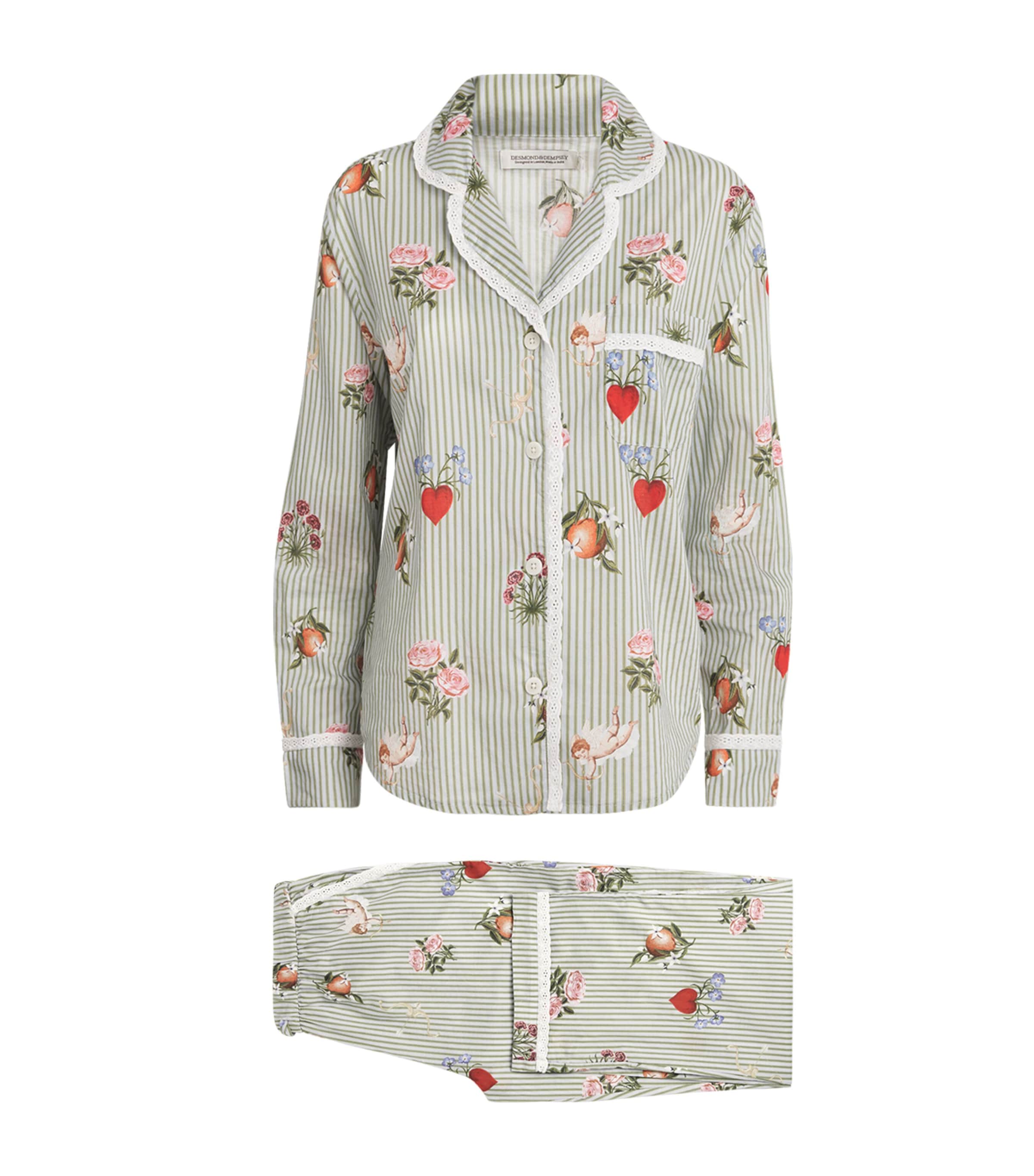 Desmond & Dempsey Cotton Primavera Pyjama Set In Multi