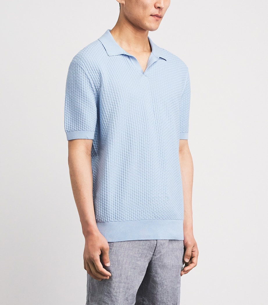 BOSS Mens Cotton Open-Collar Polo Shirt Light Pastl Blue Image 4