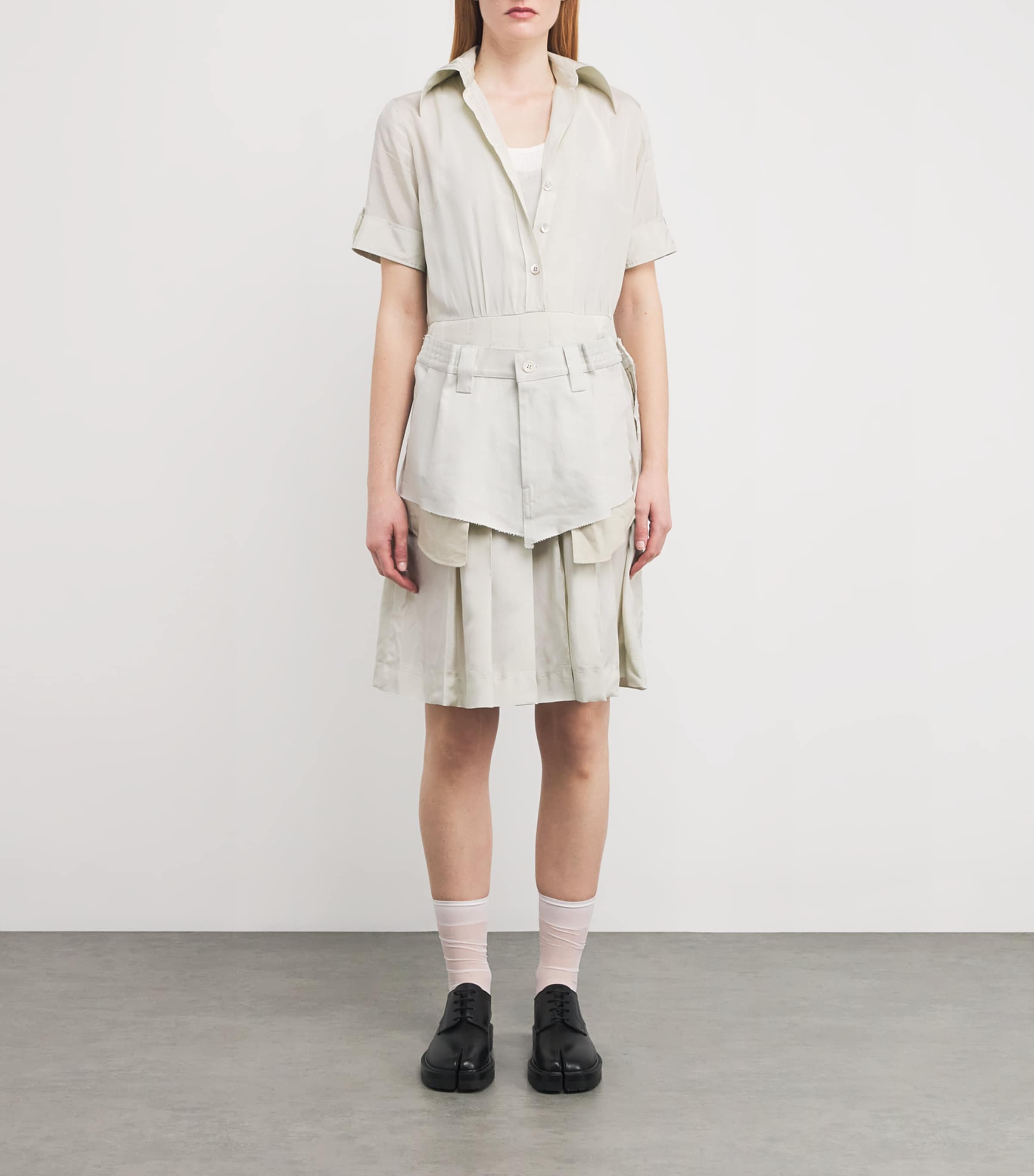 Maison Margiela Womens Layered Convertible Midi Dress Healing Aloe And Pearl Image 3