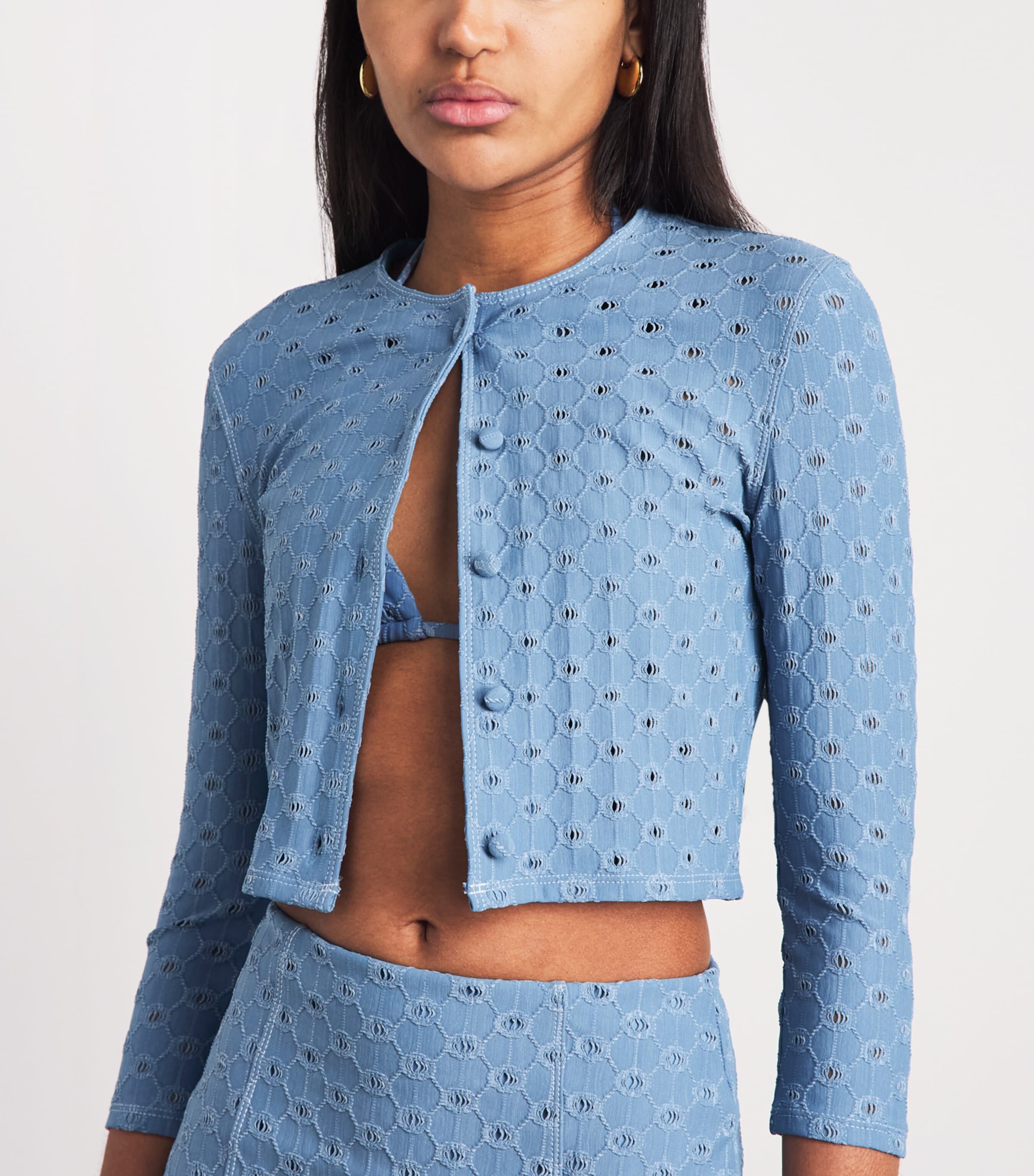 Devon Windsor Womens Open-Work Reed Cropped Jacket Capri Image 3