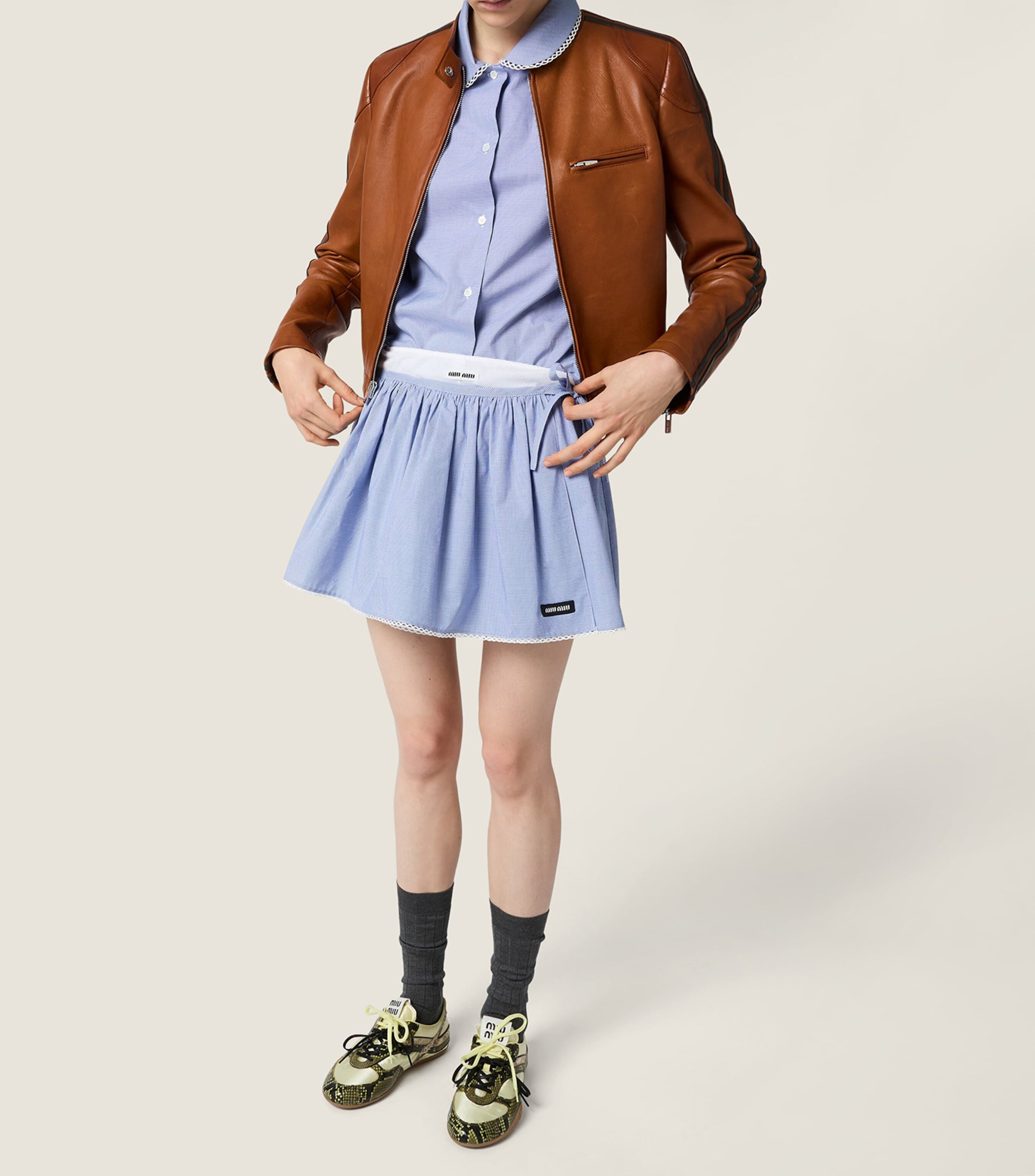 Miu Miu Womens Gingham Side-Tie Mini Skirt Image 5
