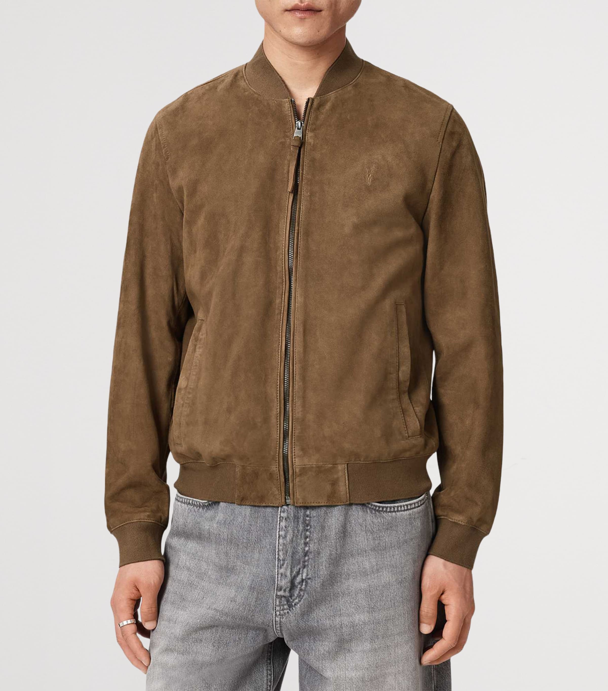 AllSaints Mens Suede Morten Bomber Jacket Karoo Brown Image 3