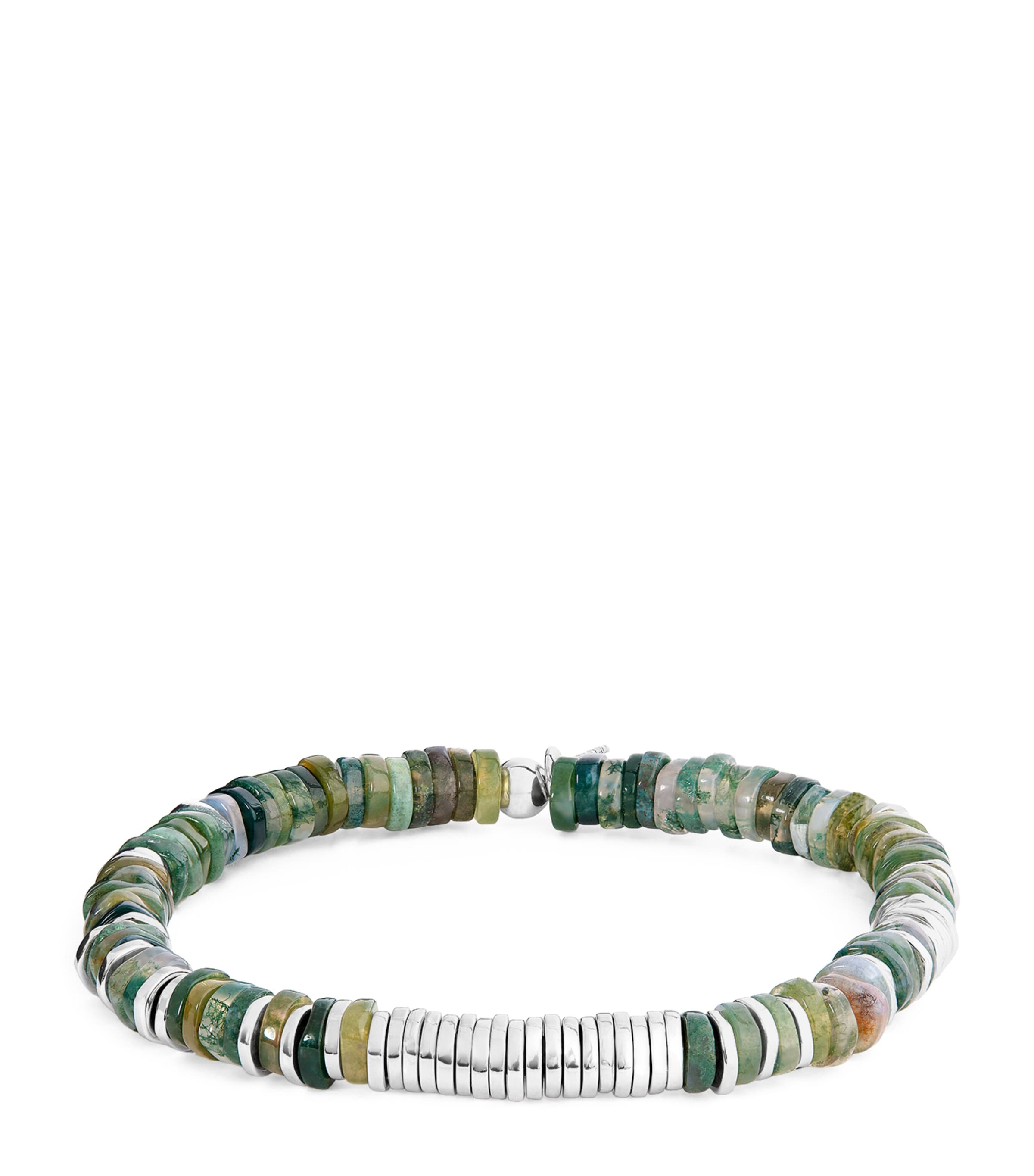 Tateossian Sterling Silver And Moss Agate Constellation Bracelet In Green