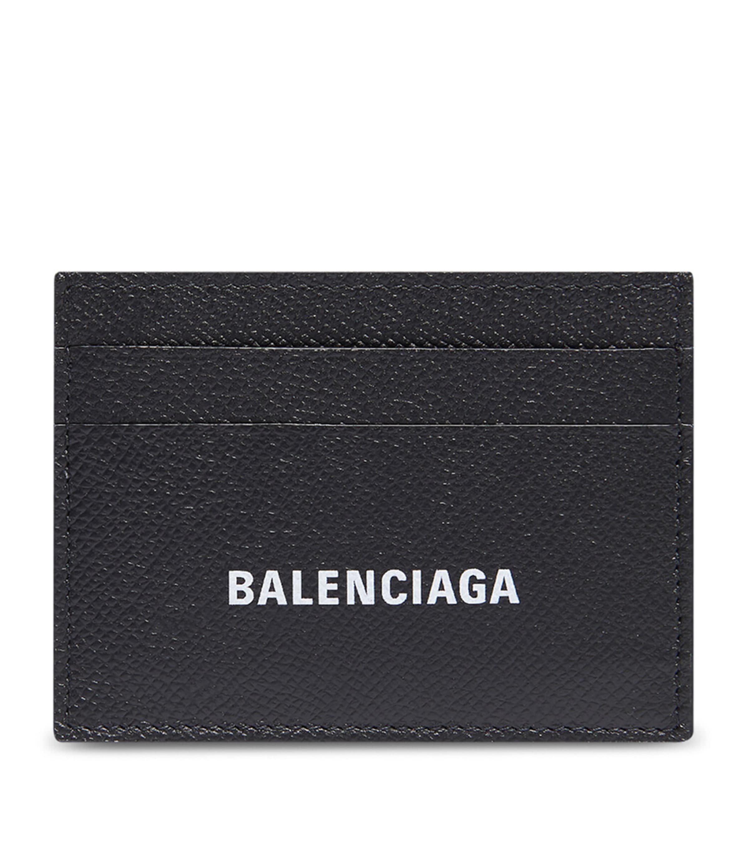 Balenciaga Black Card Holder With Logo Lettering On The Front In Grained Leather Man In Black