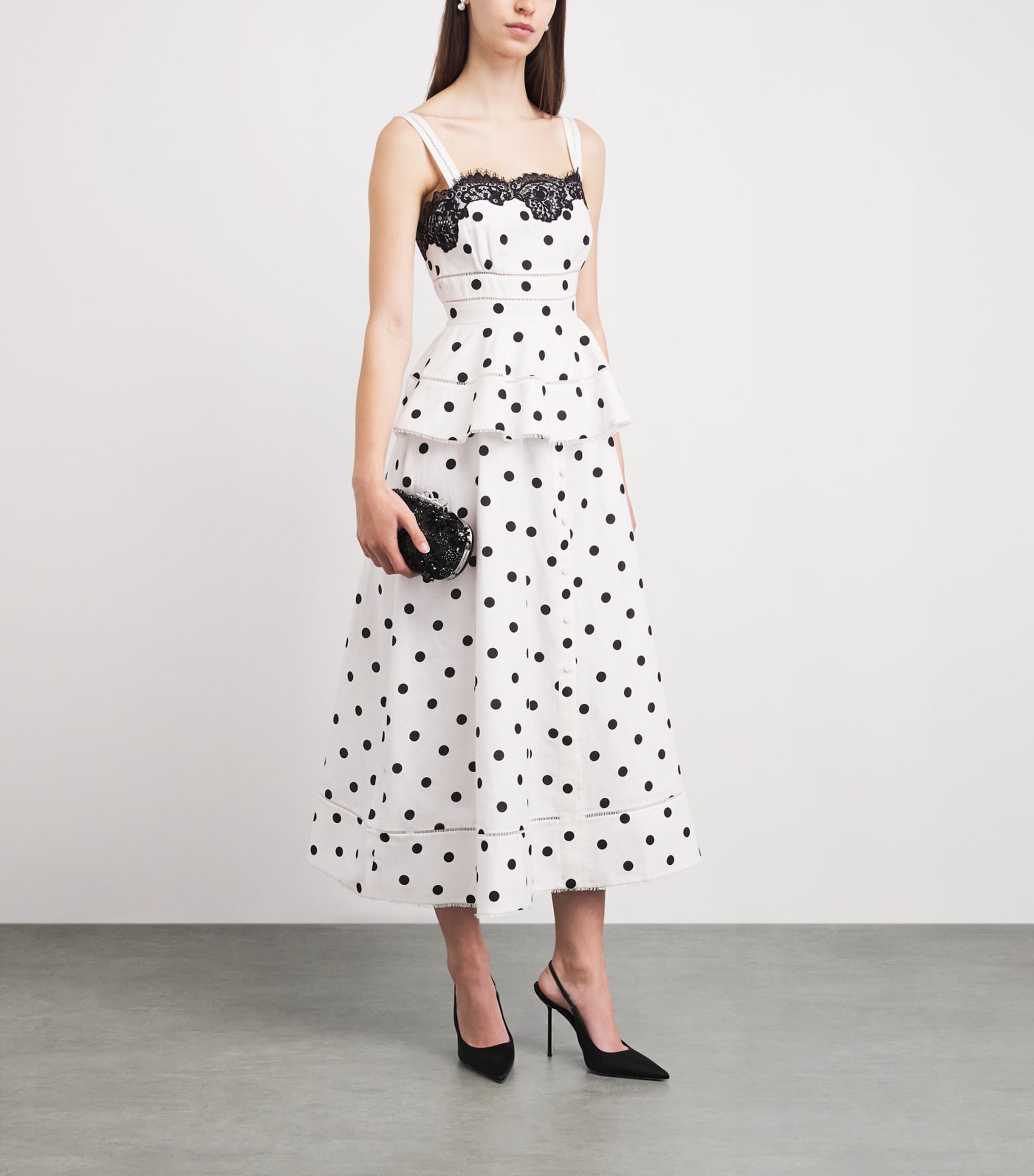 Self-Portrait Womens Linen-Cotton Polka Dot Midi Dress White Image 2