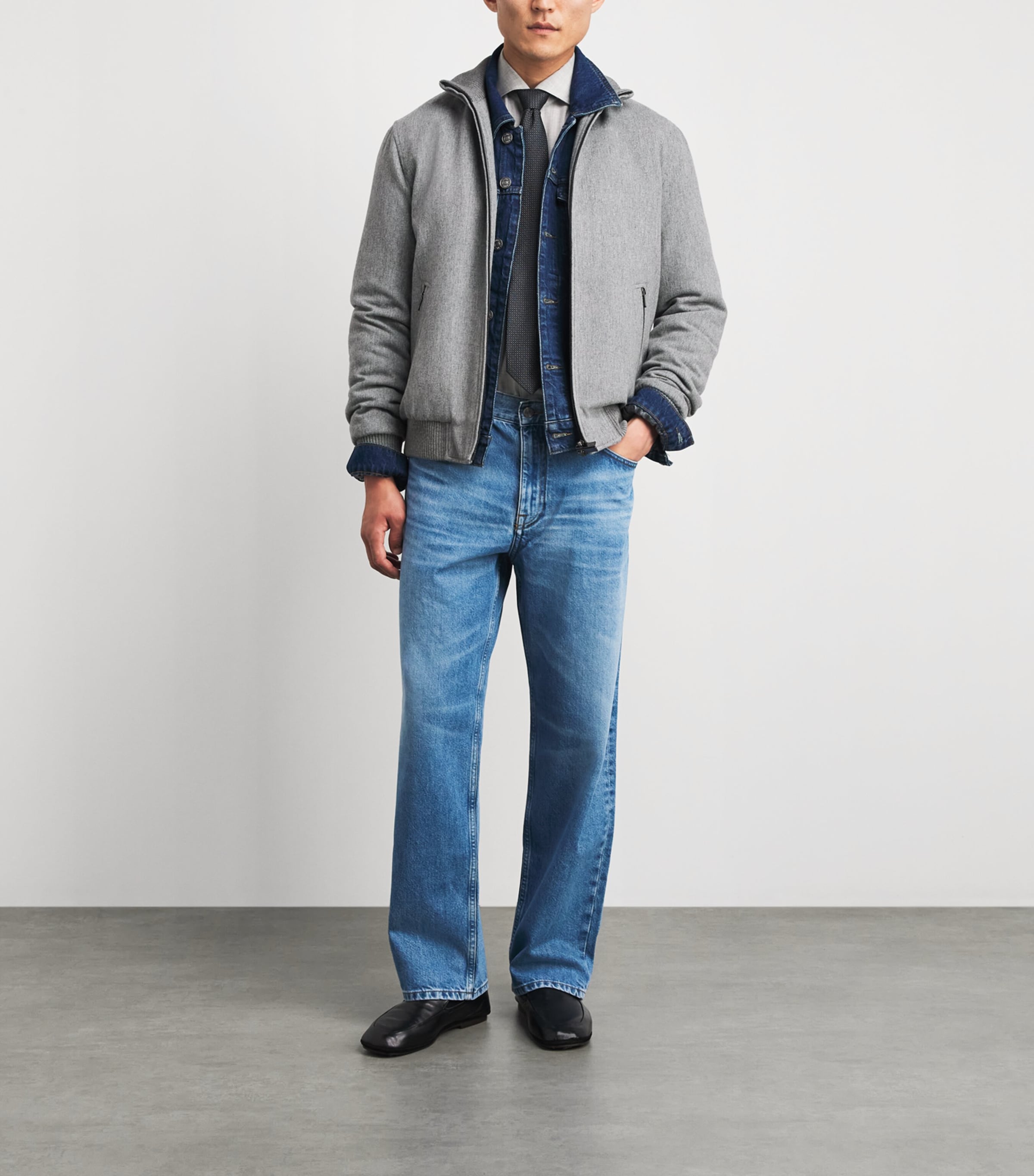 Pal Zileri Mens Wool-Blend Padded Bomber Jacket Light Grey Image 2