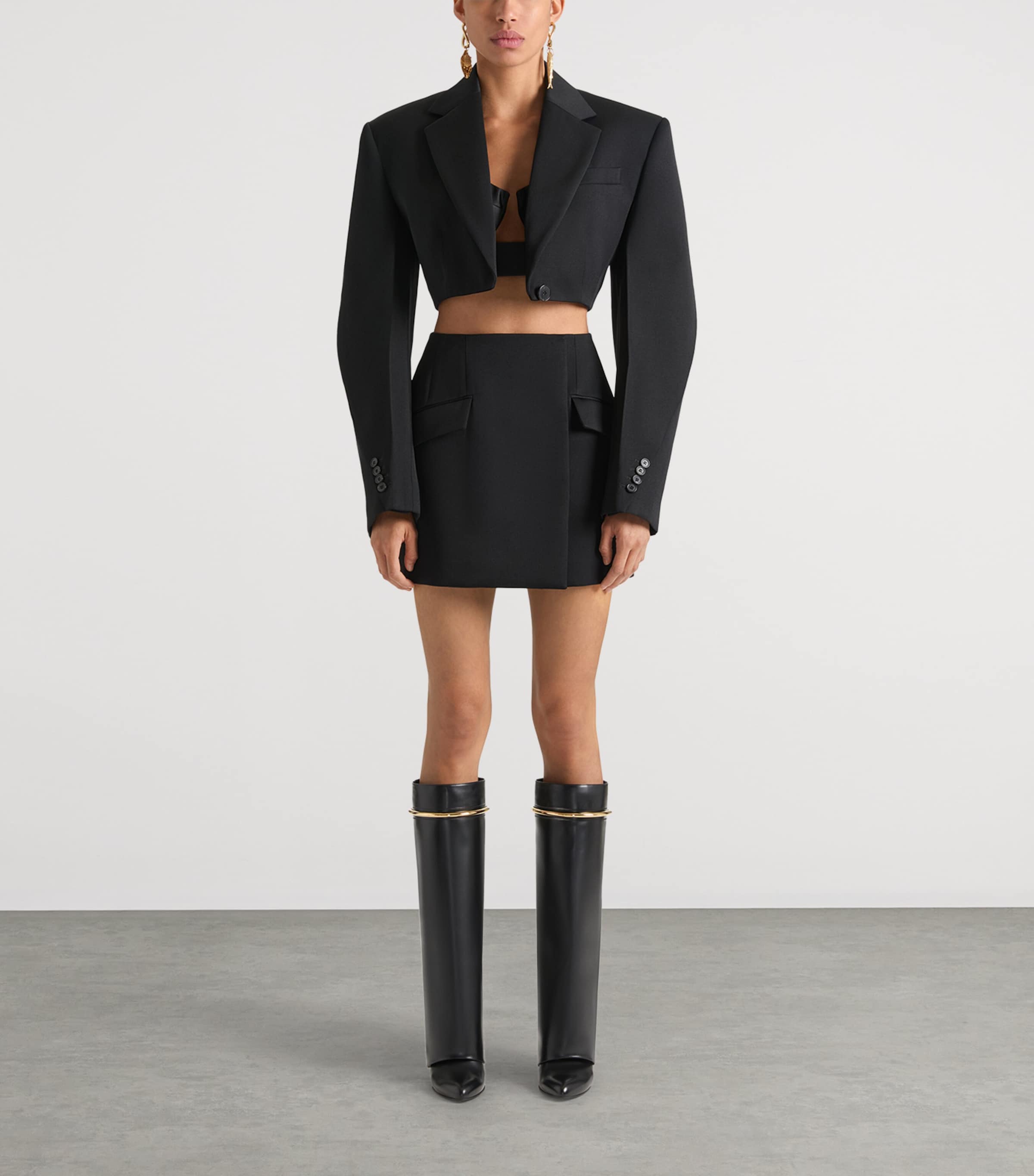 Leather Shark Knee-High Boots 95 BLACK Image 2