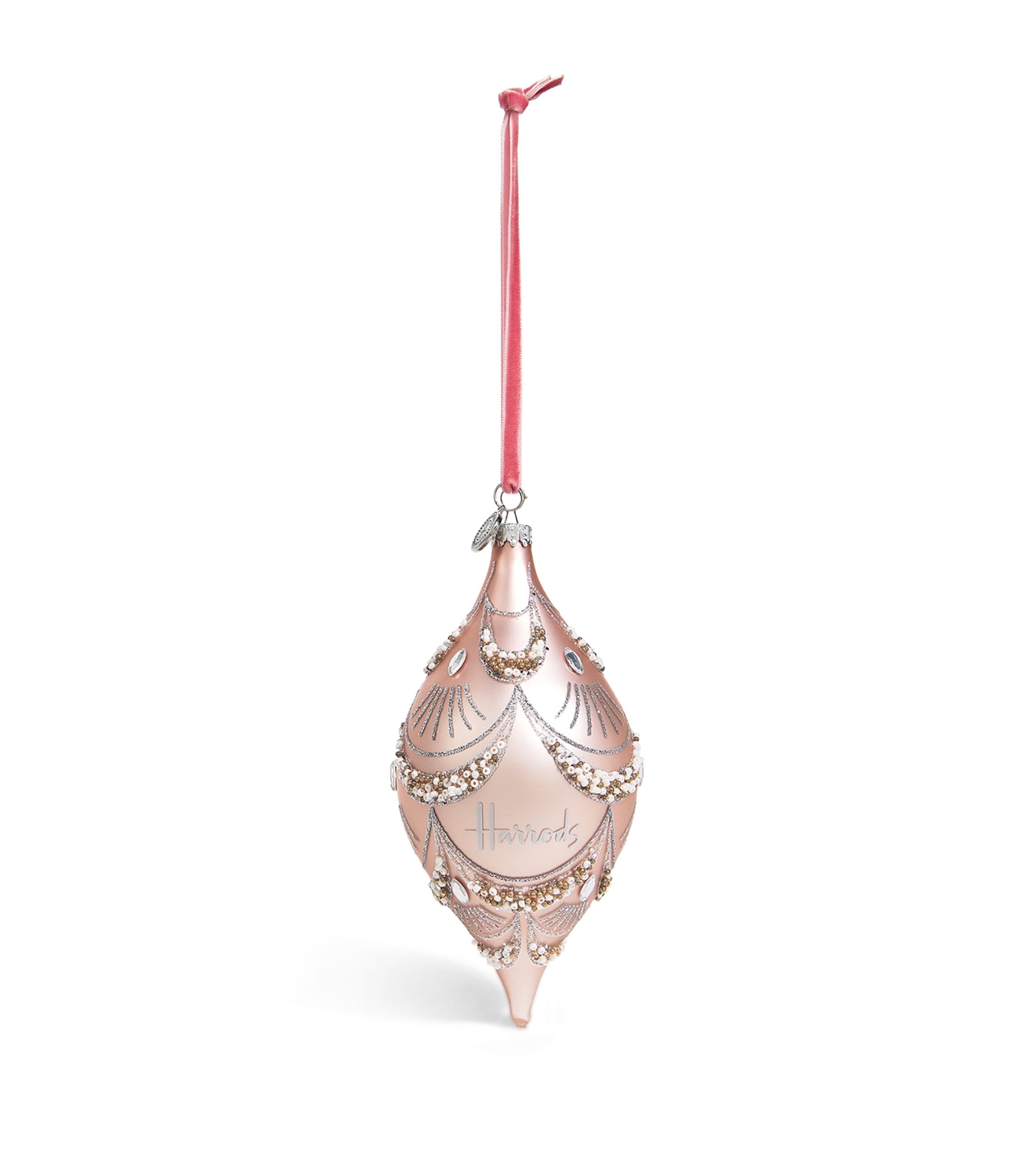 Harrods Pink Teardrop Embellished Bauble