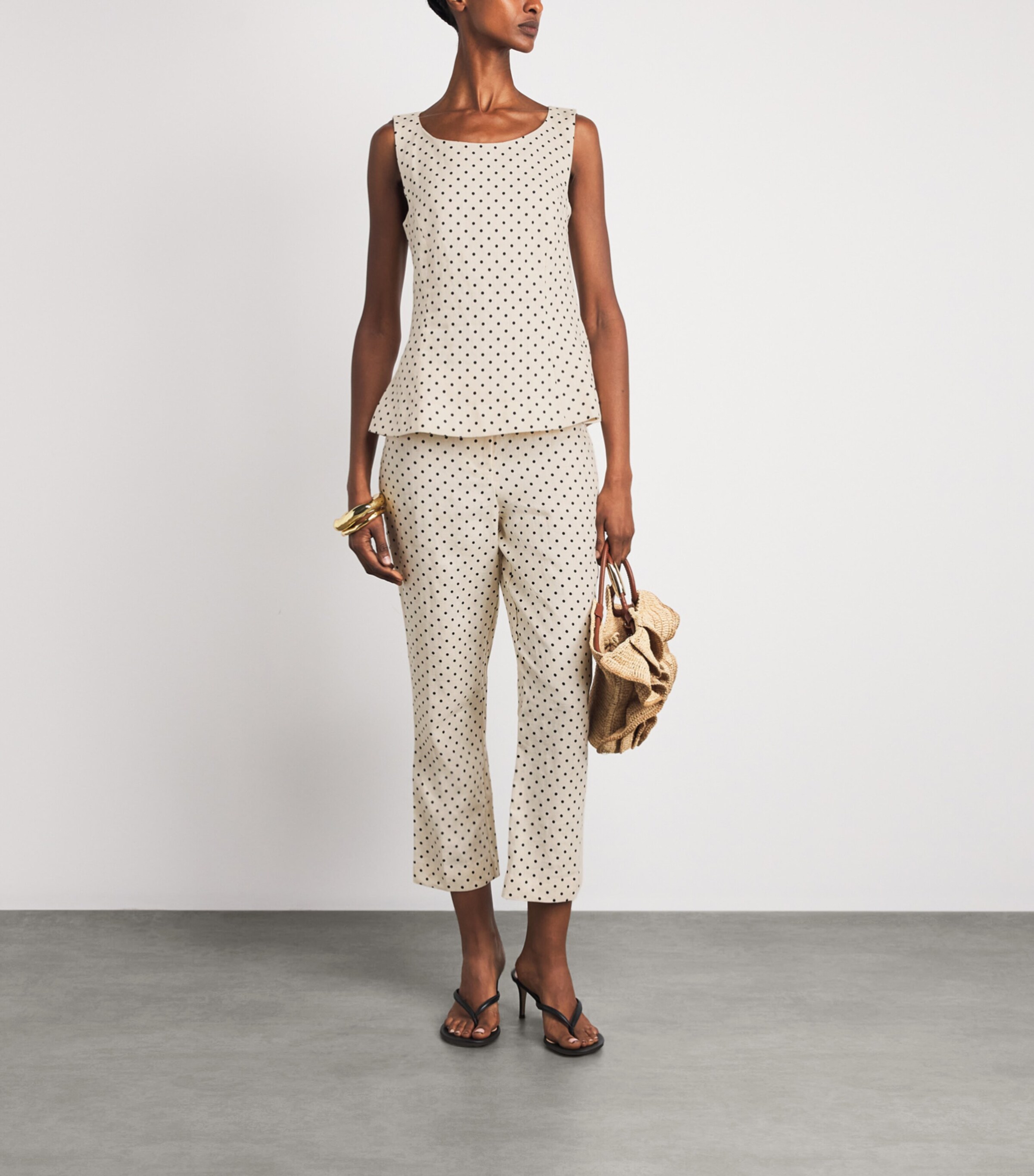 Faithfull The Brand Womens Linen Polka-Dot Iria Capri Trousers Lola Plka Dt Crm/blk Image 2