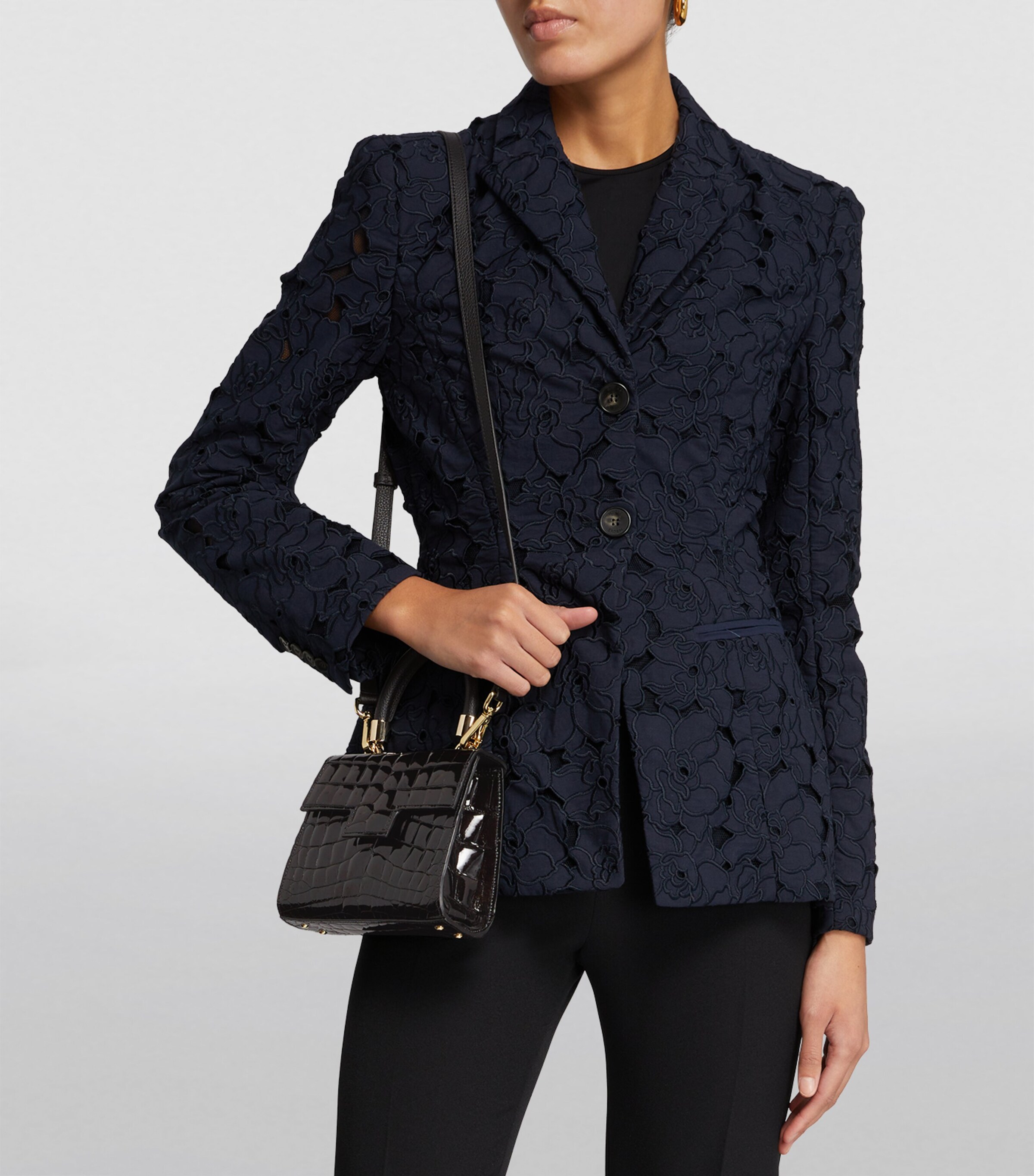 Maria Oliver Mini Crocodile Michelle Top-Handle Bag Black Bk Image 5