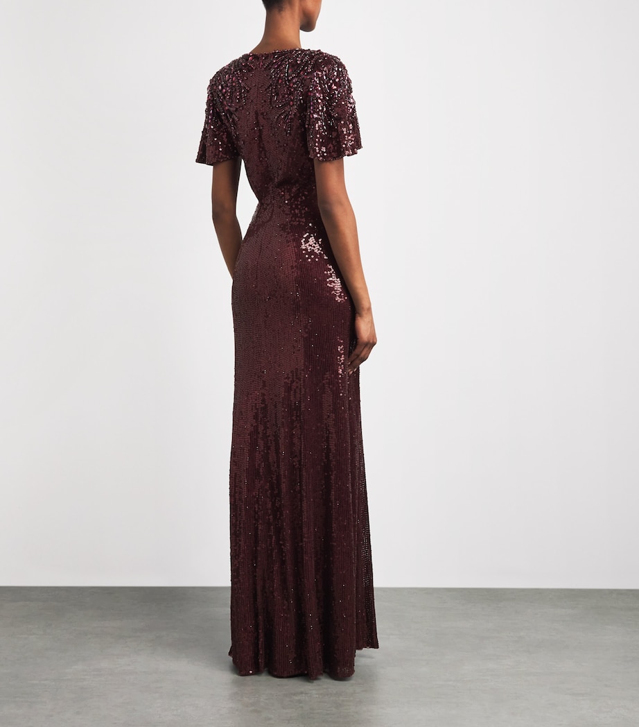 Jenny Packham Womens Sequinned Manon Gown Cardinal Image 4