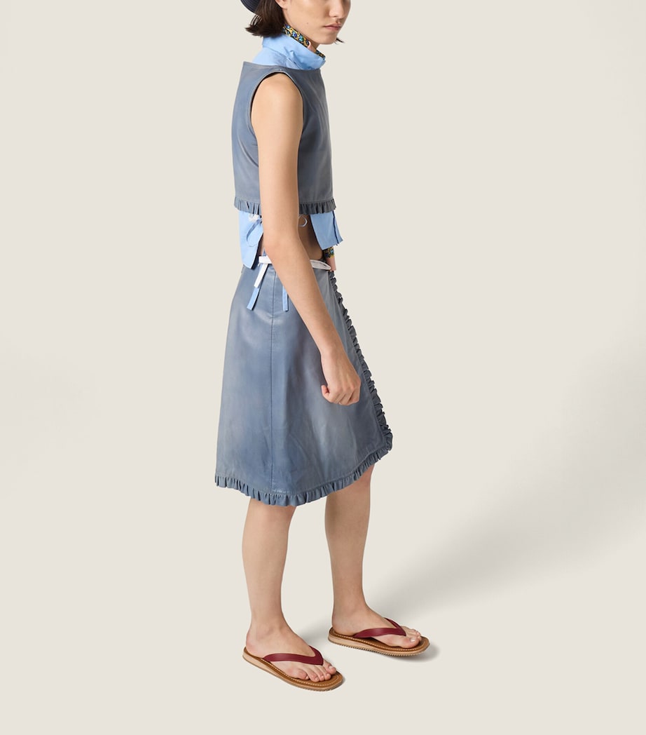 Miu Miu Womens Nappa Leather Ruffle Midi Skirt Light Blue Image 4