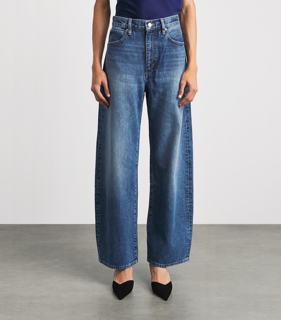 FRAME Womens The Bow High-Rise Barrel-Leg Jeans Soundwave Image 4