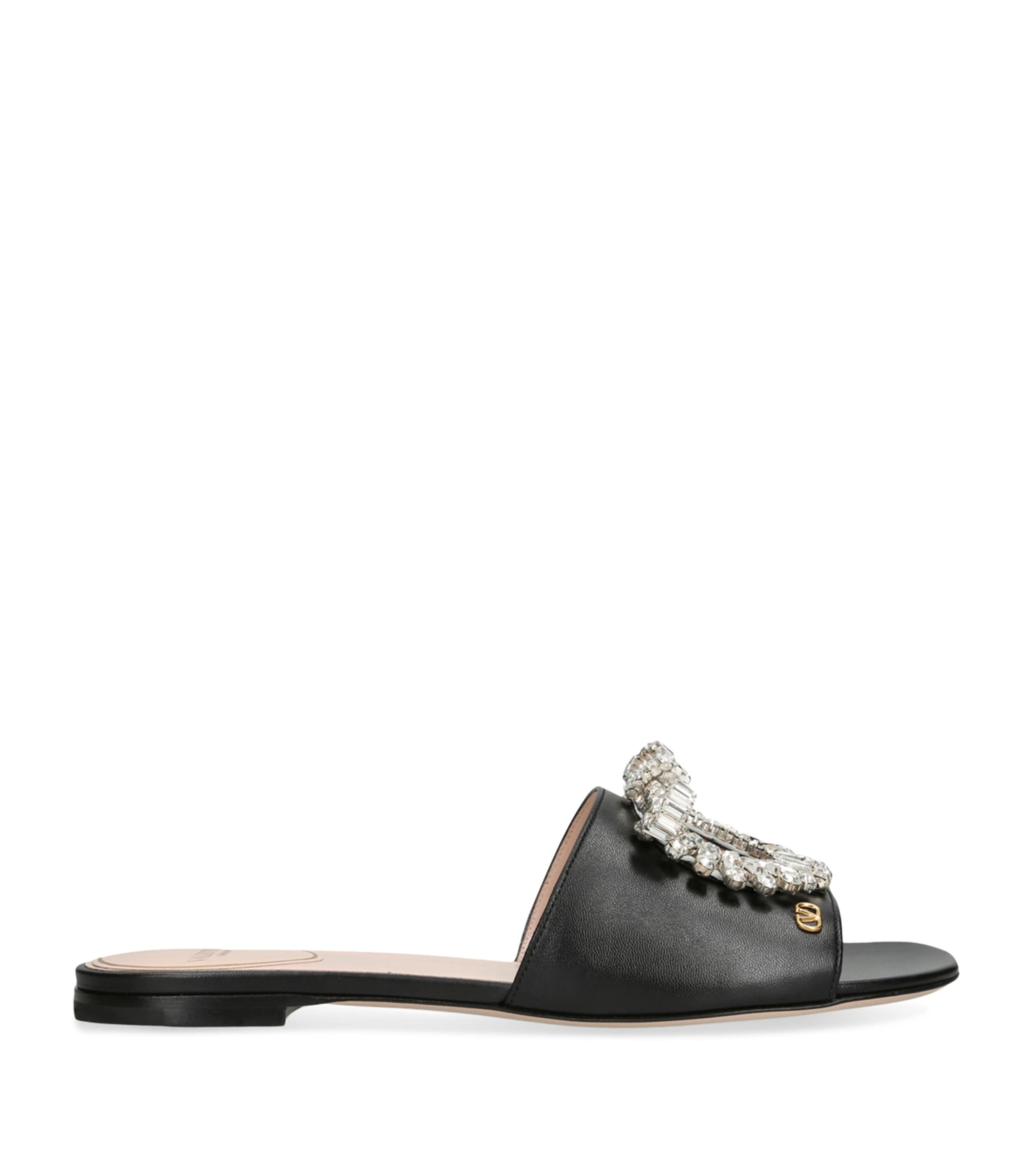 Valentino Garavani Leather Crystal-Embellished Adamantine Sandals Black/comb Image 1