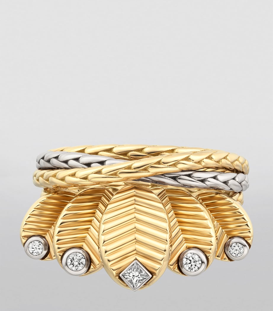 Yellow Gold, White Gold and Diamond Grain de Café Ring YELLOW GOLD Image 7