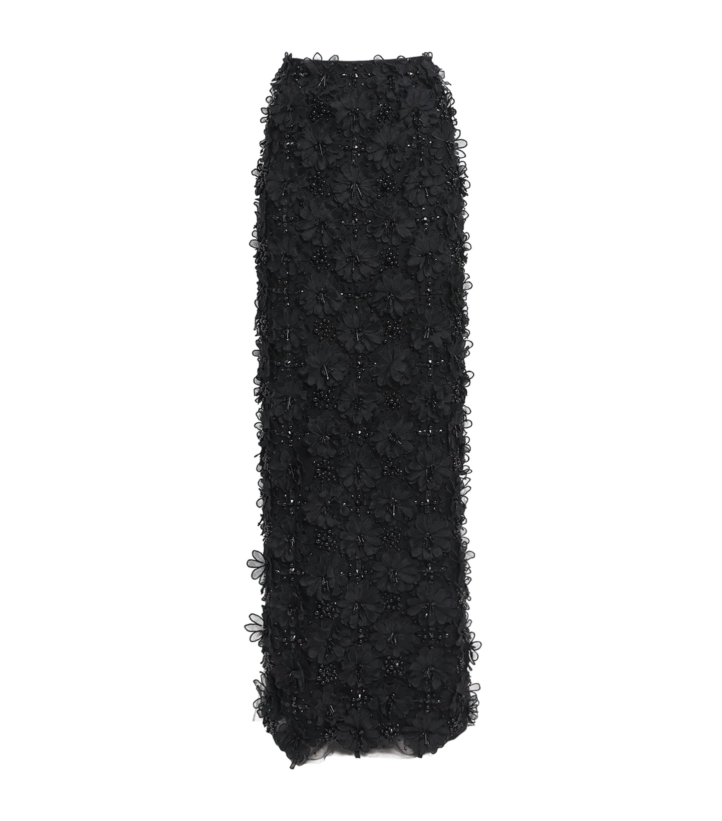 Carolina Herrera Flower Embellished Maxi Column Skirt In Black