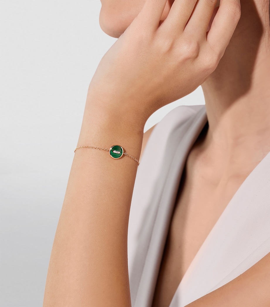 Rose Gold, Diamond, Malachite and Mother-of-Pearl Pom Pom Dot Bracelet DB0MY Image 2