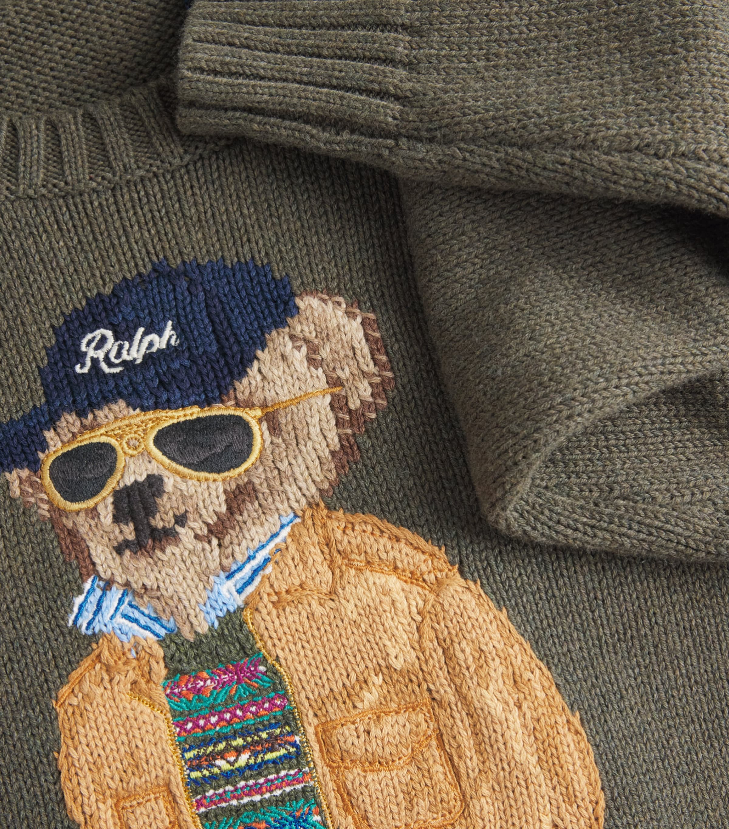 Polo Ralph Lauren Womens Cotton Polo Bear Sweater Marled Olive Image 6