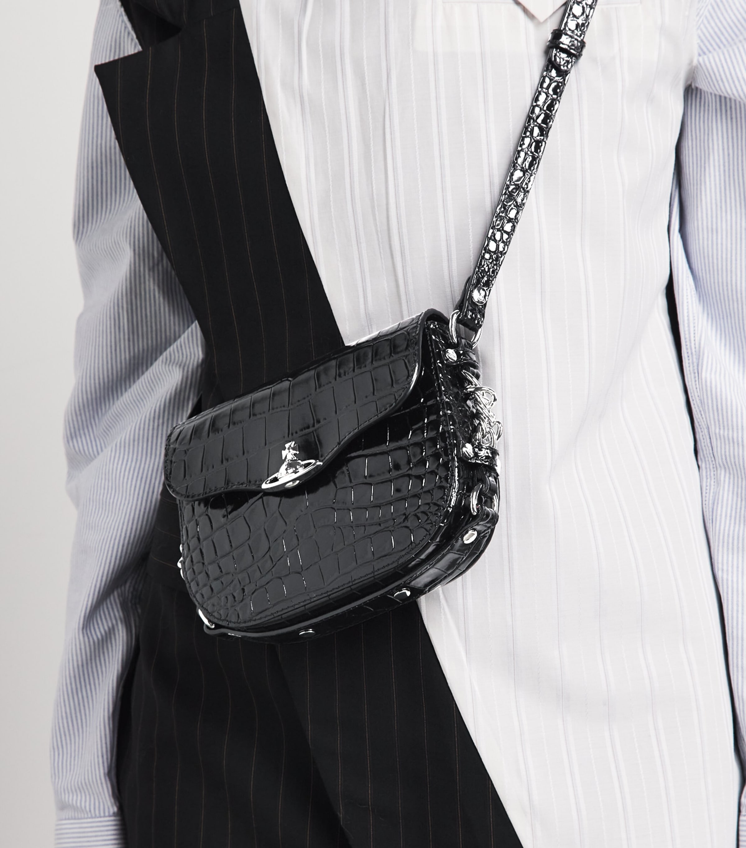 Vivienne Westwood Croc-Embossed Leather Hunter Cross-Body Bag Black Image 2