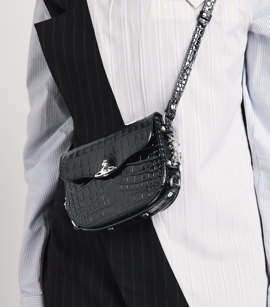 Vivienne Westwood Croc-Embossed Leather Hunter Cross-Body Bag Black Image 2