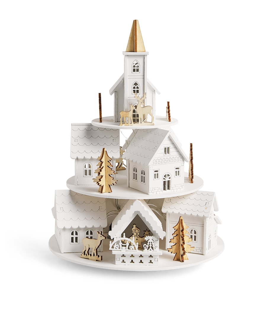 Wood LED Tiered Christmas Scene Ornament (28.5cm) NATURAL/WARM WHITE Image 1