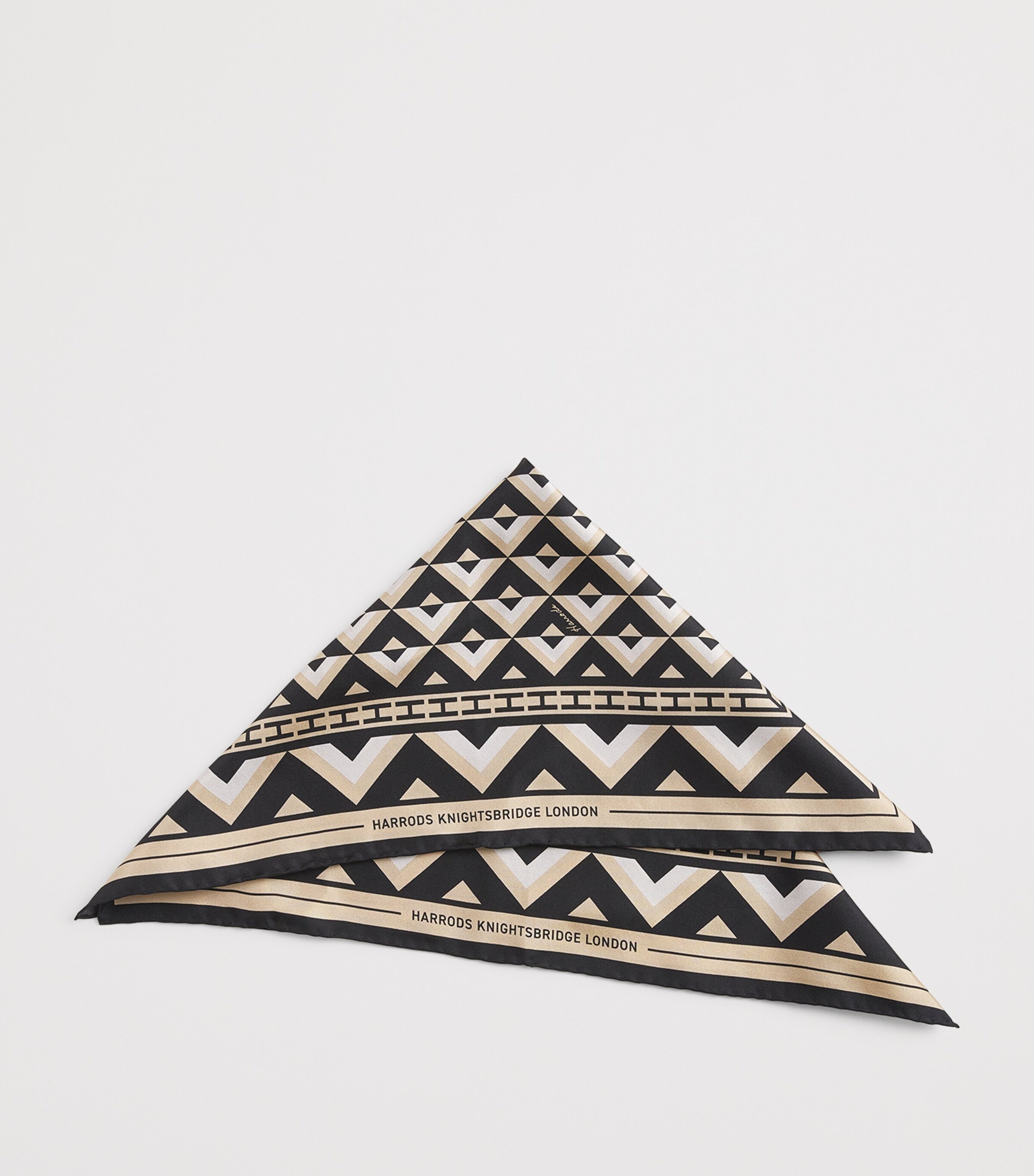 Harrods Silk Geometric Print Square Scarf Neutral Image 5