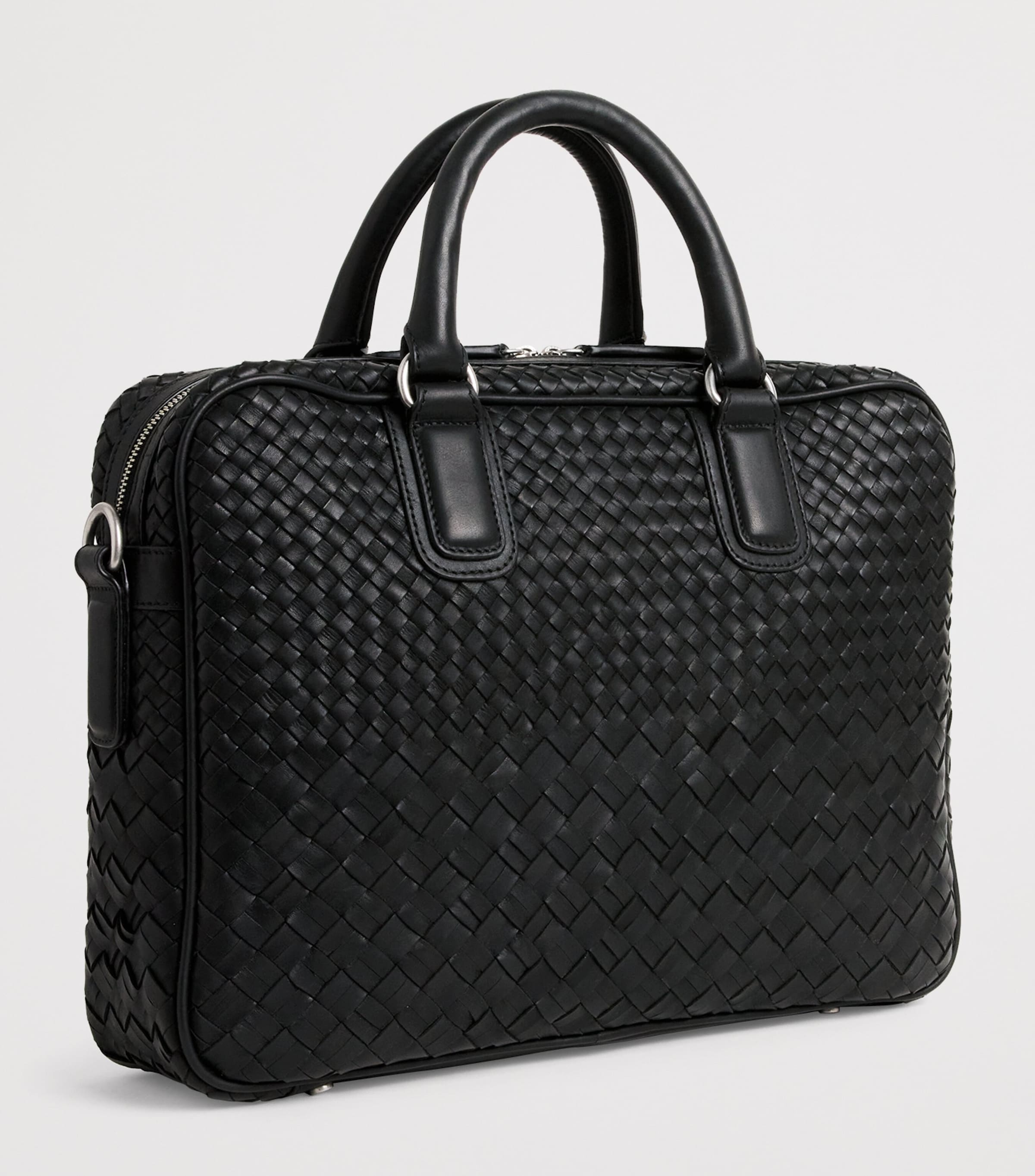 Officine Creative Leather Woven Armor Briefcase Nero Image 3