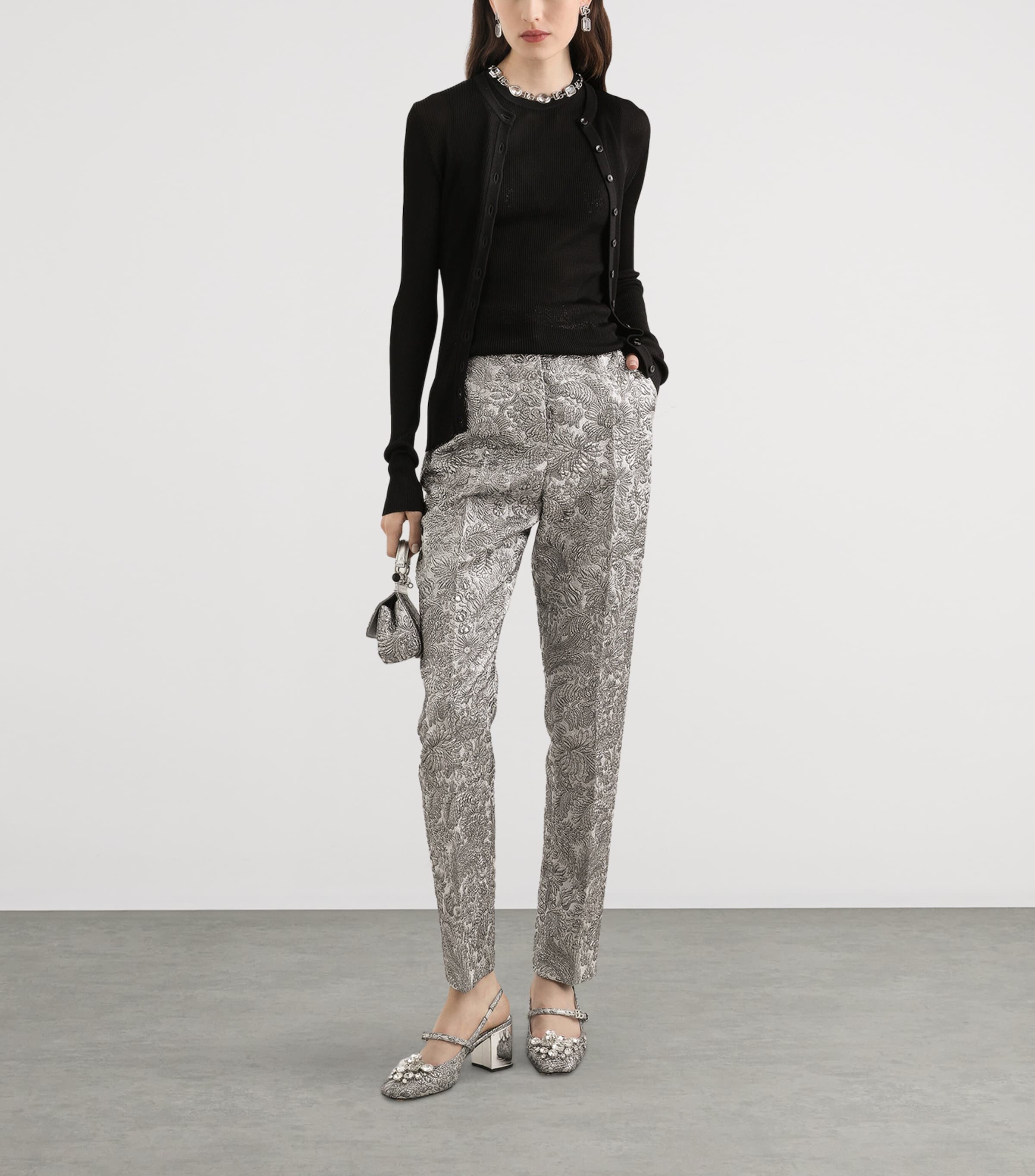 Floral Jacquard Cigarette Trousers S0998-SILV Image 2