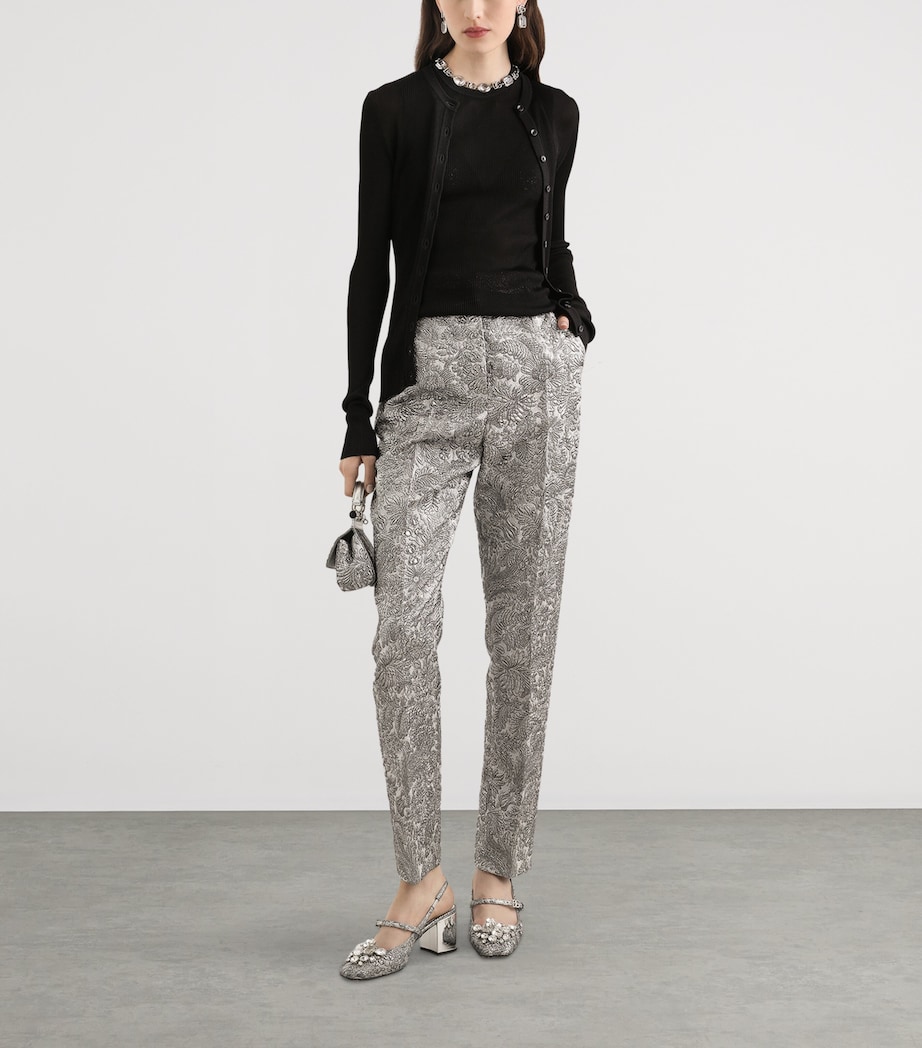Floral Jacquard Cigarette Trousers S0998-SILV Image 2