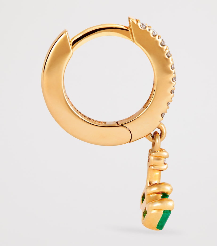 Yellow Gold, White Diamond and Emerald Bold Drop Earrings 18K YG/EMER Image 4