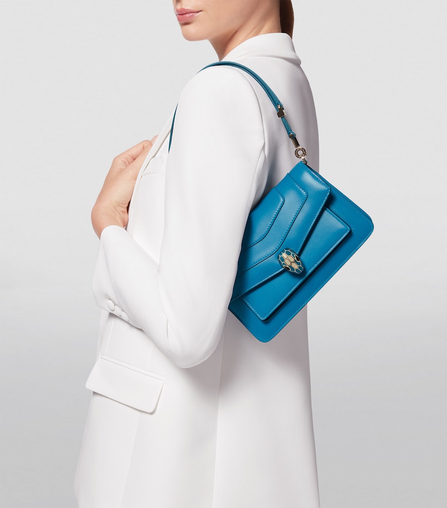 Leather Serpenti Forever East-West Shoulder Bag BLUE MEDIUM Image 2