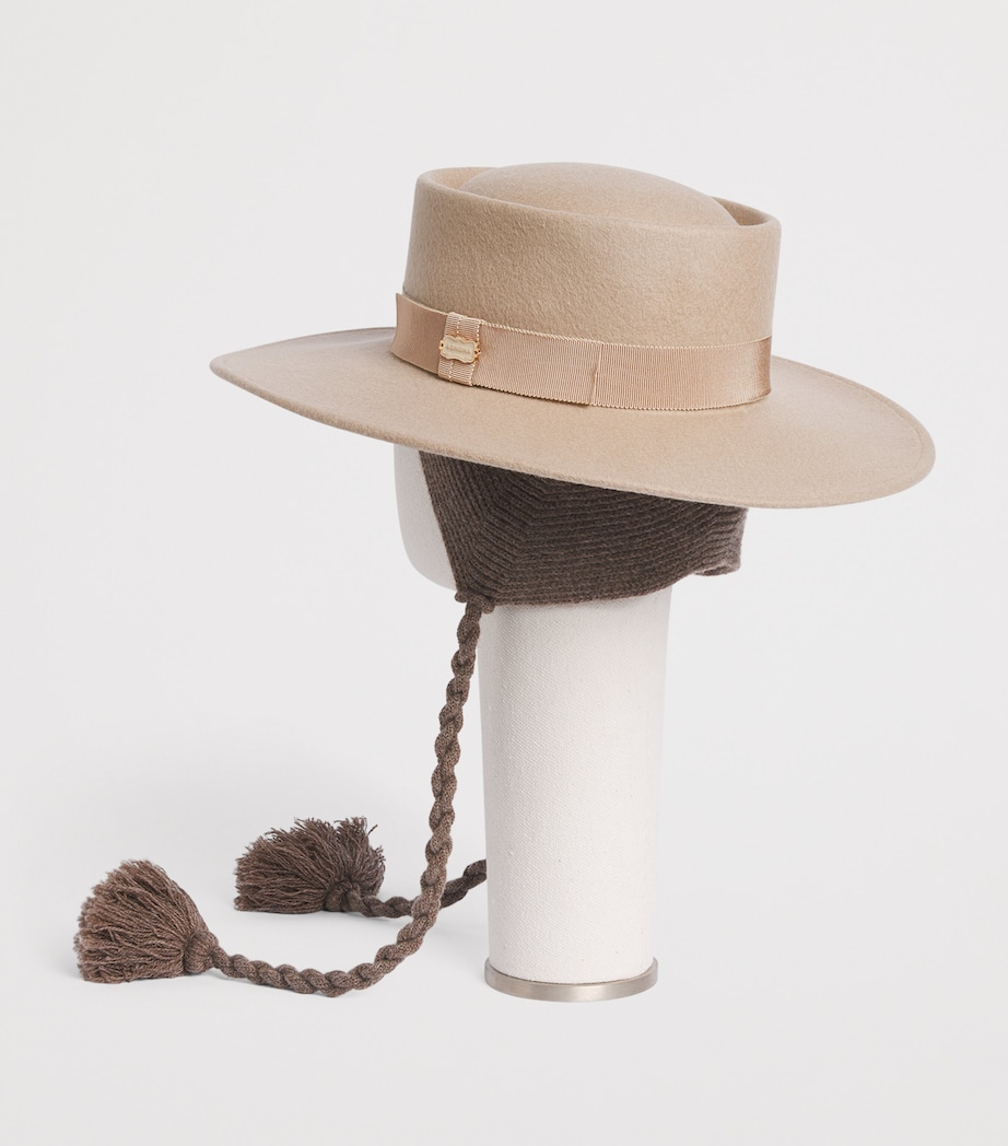 Agnona Wool Felt Tassel Wide-Brim Hat Warm Grey Sand Image 3