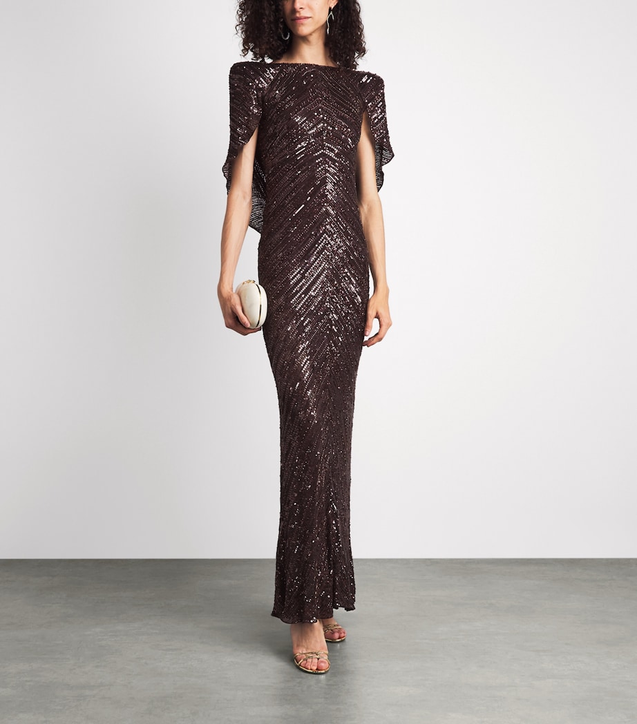 Jenny Packham Womens Sequin Sakari Gown Cacao Image 2