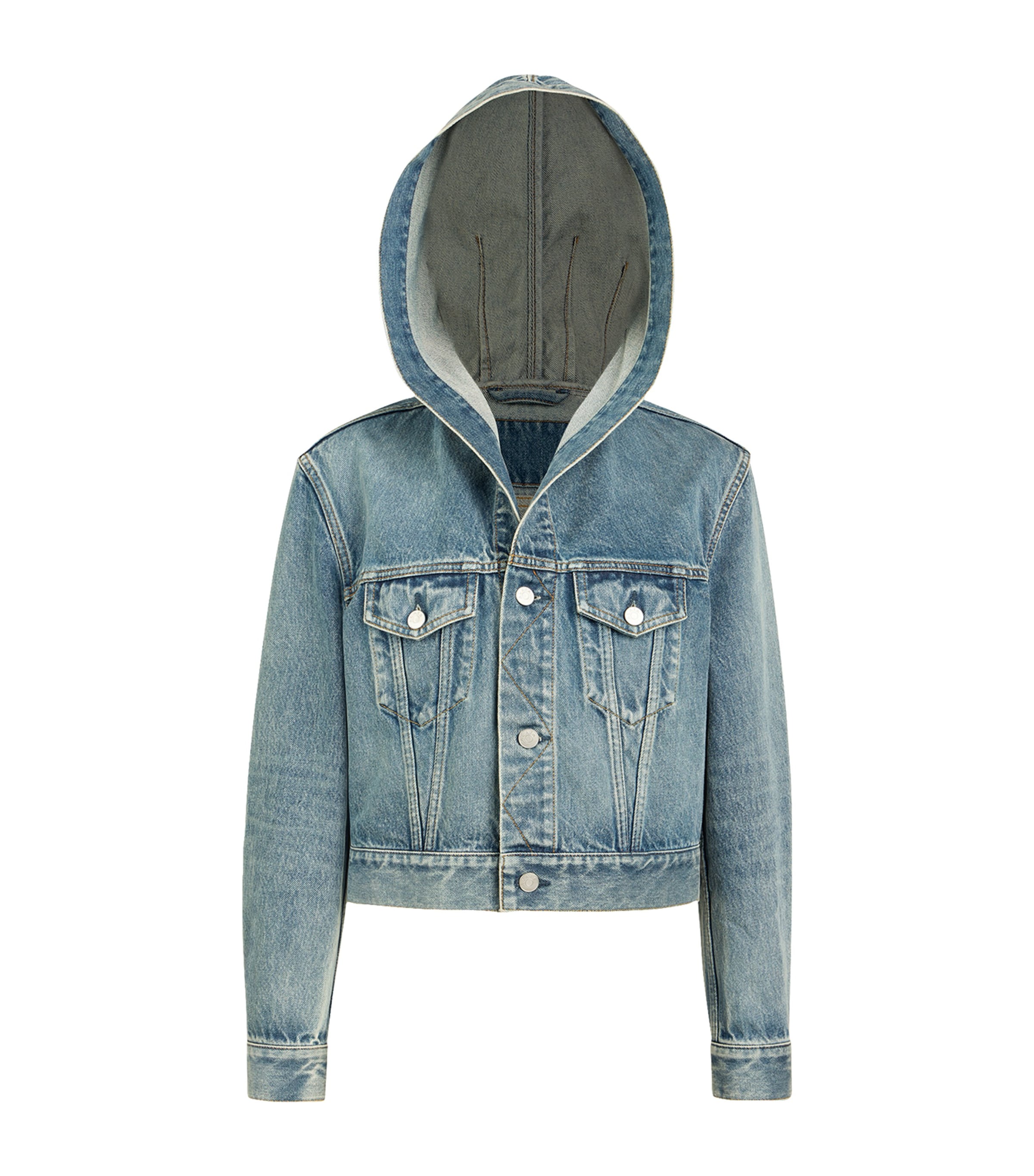 Alaïa Womens Hooded Denim Jacket Faded Blue Image 3