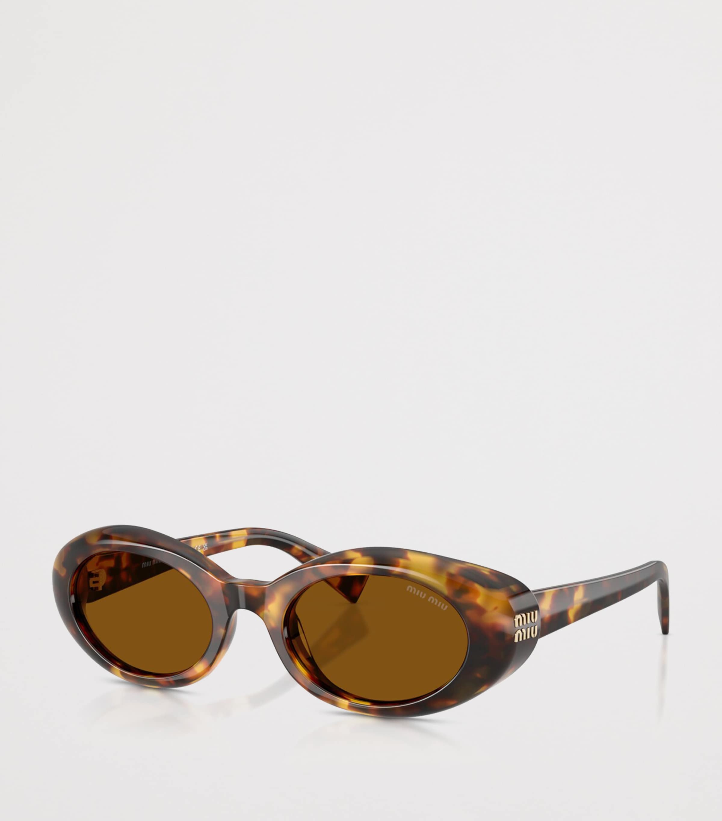 Miu Miu Oval Wrap-Around Sunglasses Brown Image 2