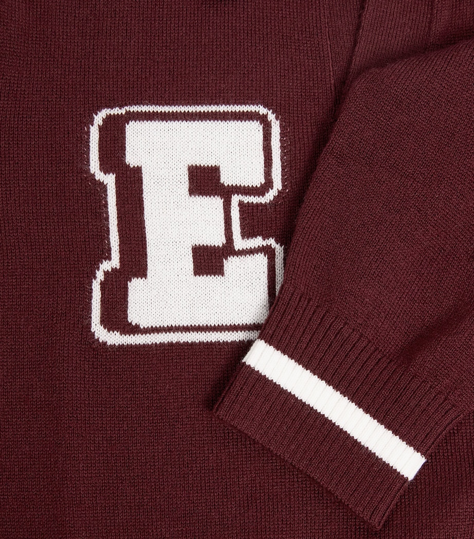 Emporio Armani Kids Jacquard Varsity Sweater (4-16 Years) Maroon Banner Image 3