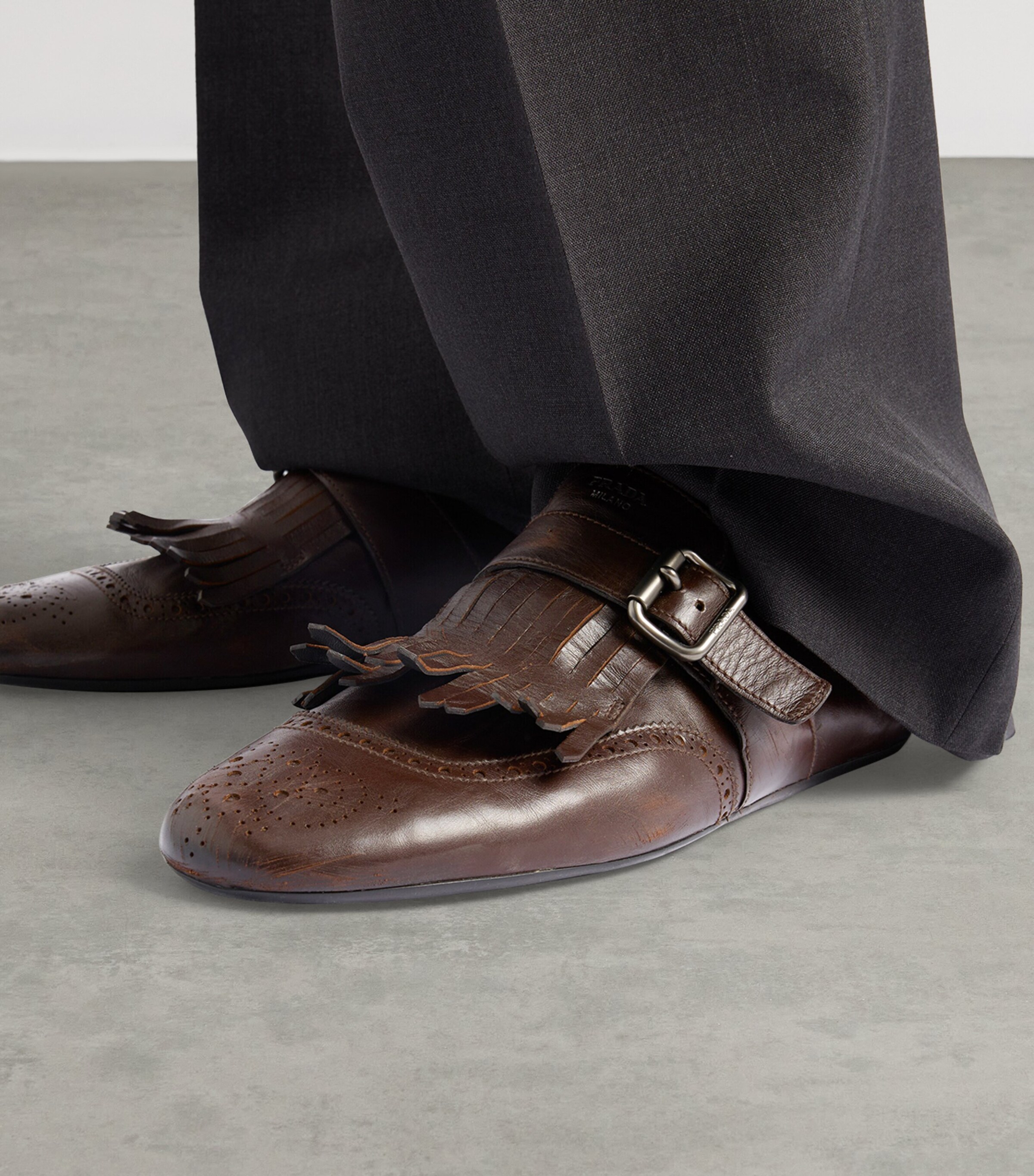靴 2000s PRADA archive leather mule shoes Prada Brown Antiqued Leather Shuffle Mules | Harrods UK