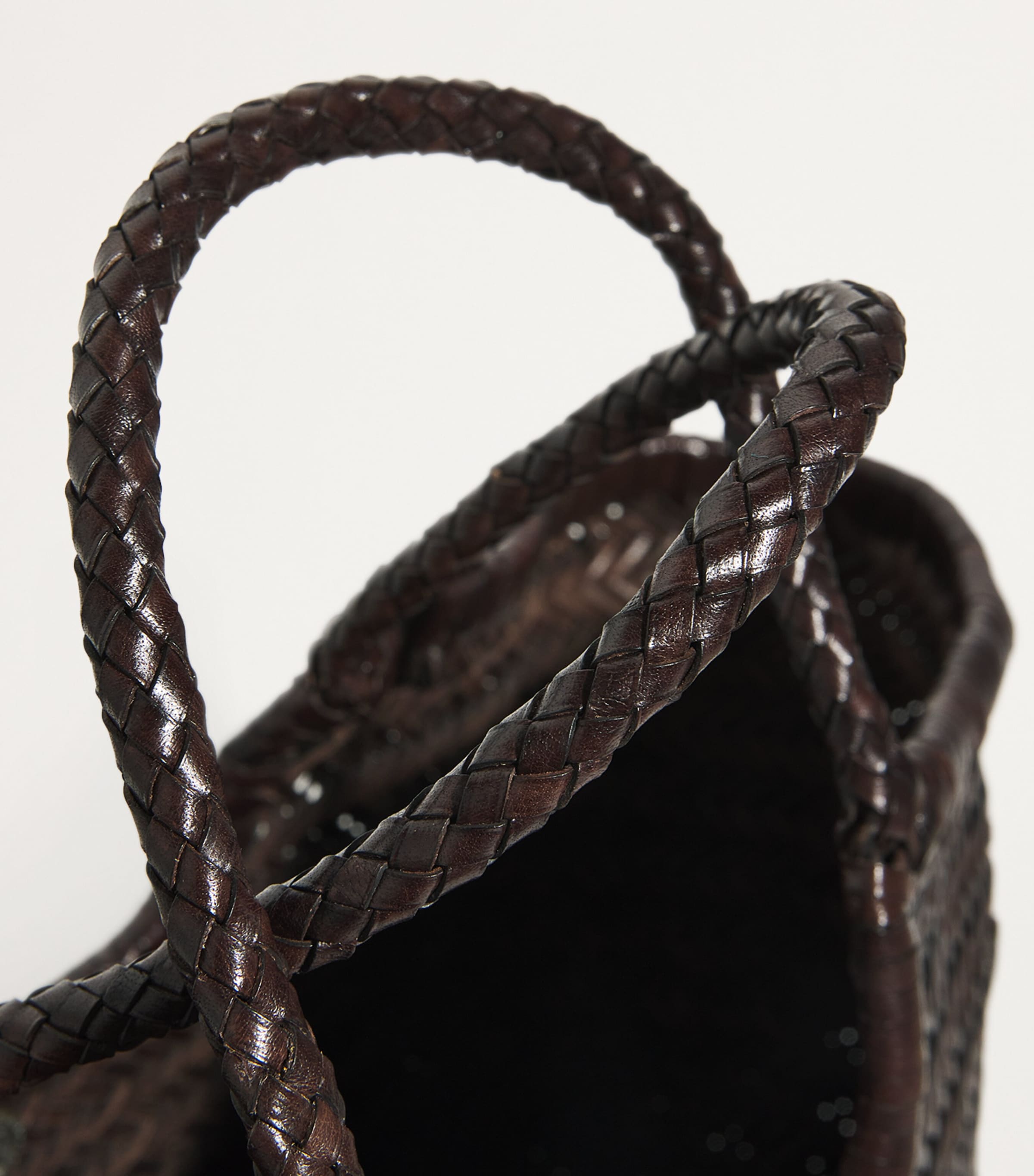 Large Leather Woven Nantucket Tote Bag DARK BROWN Image 6