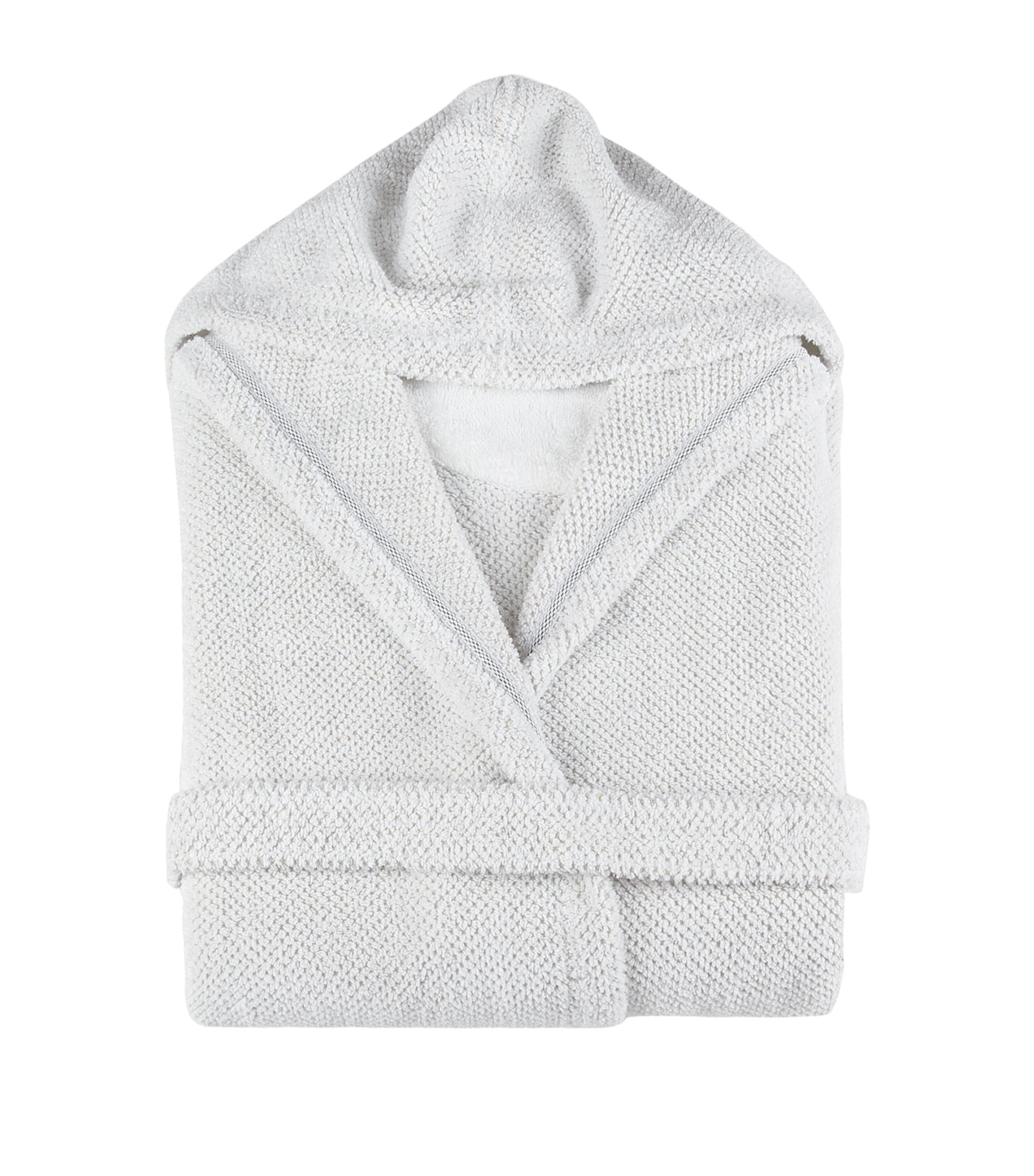 Graccioza Cotton-linen Waffle Hooded Bathrobe In Gray