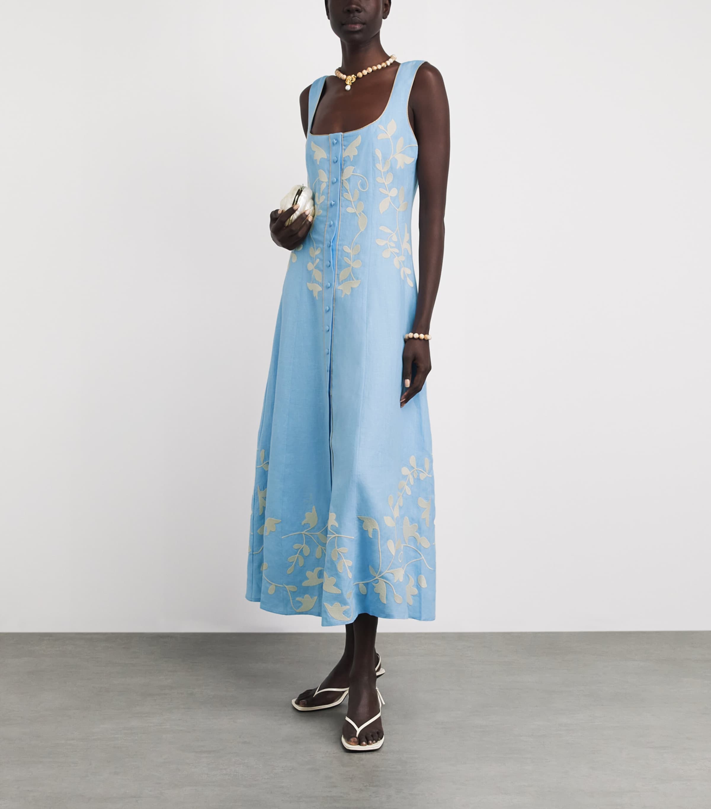 LUG VON SIGA Womens Linen Embroidered Mila Midi Dress Blue Image 2