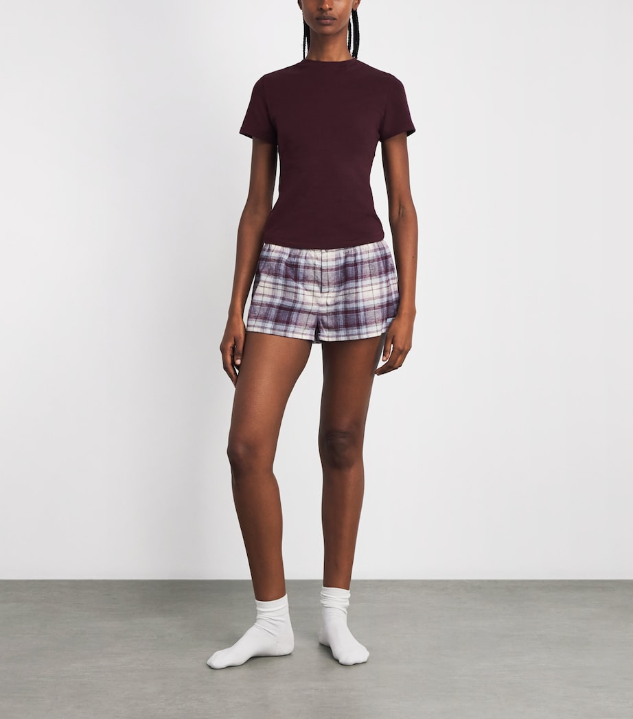 Skims Womens Cotton Check Boxer Sleep Shorts Iris Mica Plaid Image 2