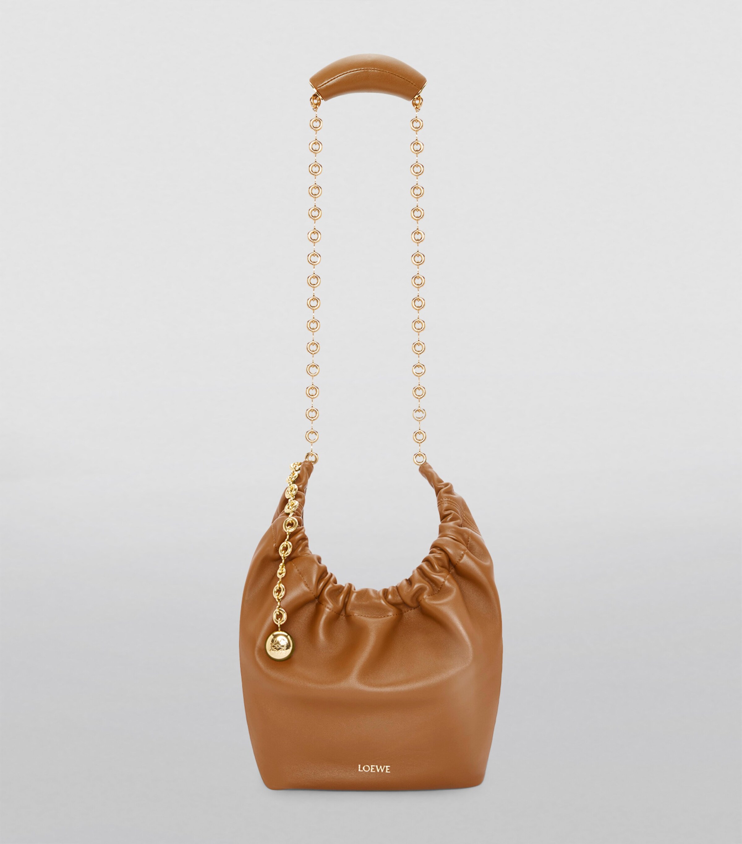 Small Leather Squeeze Top-Handle Bag OAK Image 6