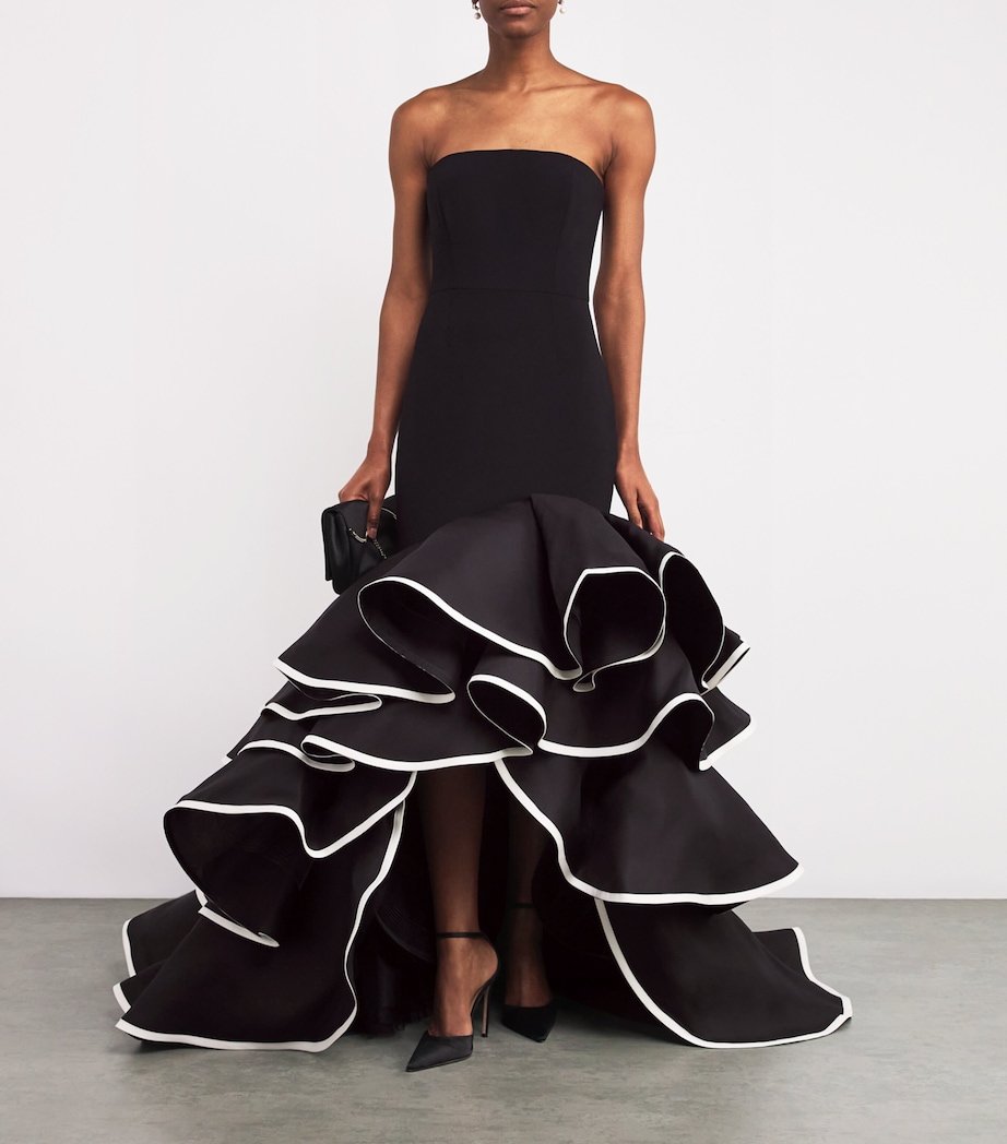 Strapless Ruffled Asymmetric Gown 003 BLACK/WHITE Image 2
